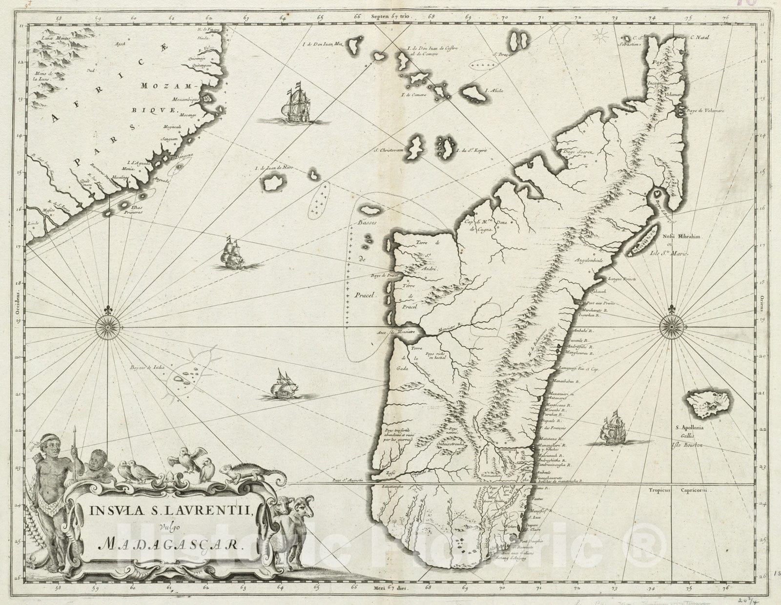 Historical Map, 1662-1670 Insula S. Laurentii, vulgo Madagascar, Vintage Wall Art