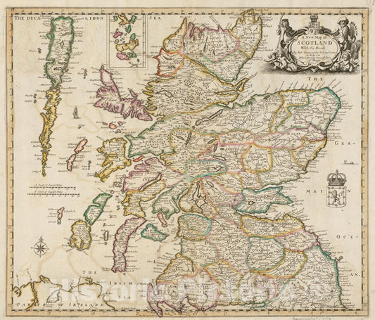 Historical Map, 1689 A New map of Scotland with The Roads, Vintage Wall Art