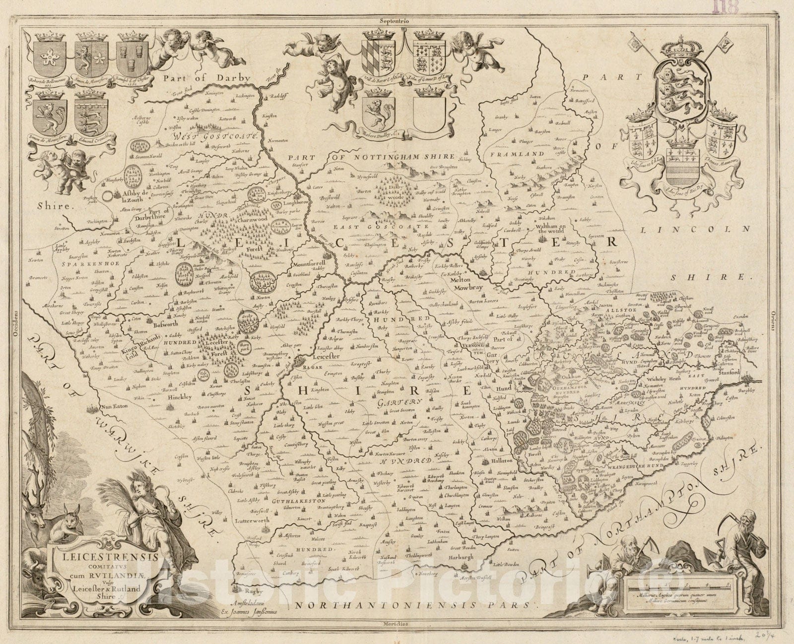 Historical Map, 1646-1680 Leicestrensis comitatus cum Rutlandiae : vulgo Leicester & Rutland Shire, Vintage Wall Art