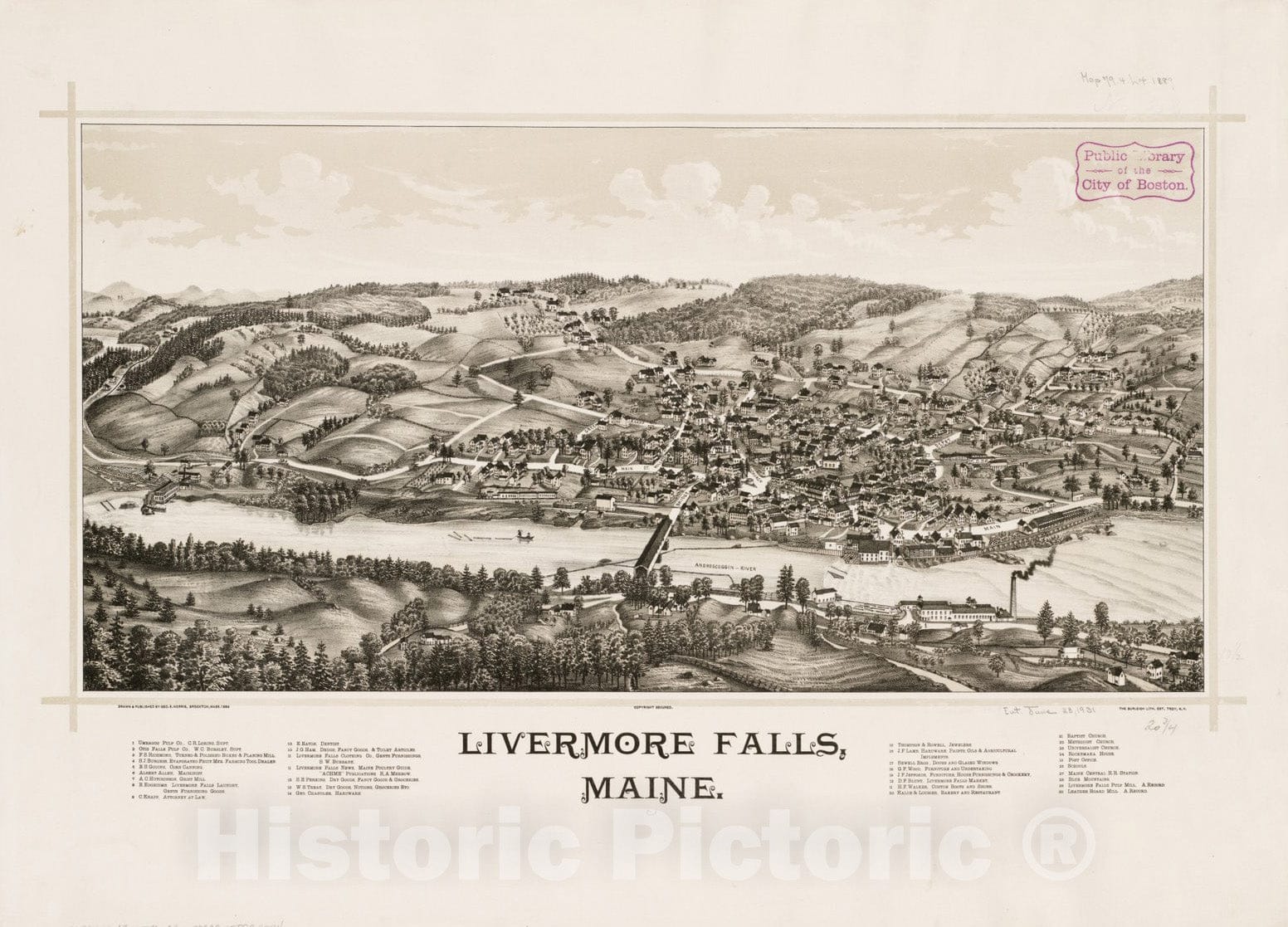 Historical Map, 1889 Livermore Falls, Maine, Vintage Wall Art