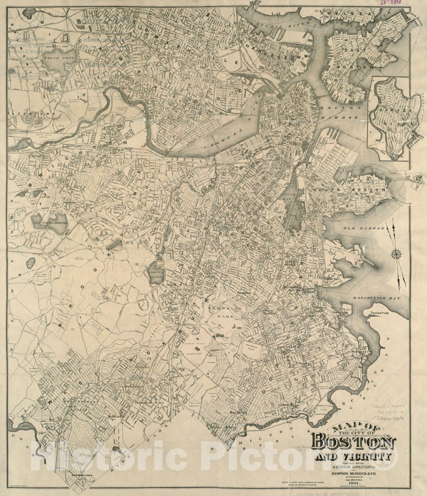 Historical Map, 1901 Map of The City of Boston and Vicinity, Vintage Wall Art