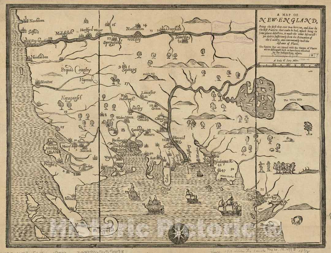 Historical Map, 1900 A map of New-England : Being The First That Ever was here Cut, and Done by The Best Pattern That Could be had, which Being in Some Places, Vintage Wall Art