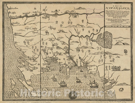 Historical Map, 1900 A map of New-England : Being The First That Ever was here Cut, and Done by The Best Pattern That Could be had, which Being in Some Places, Vintage Wall Art