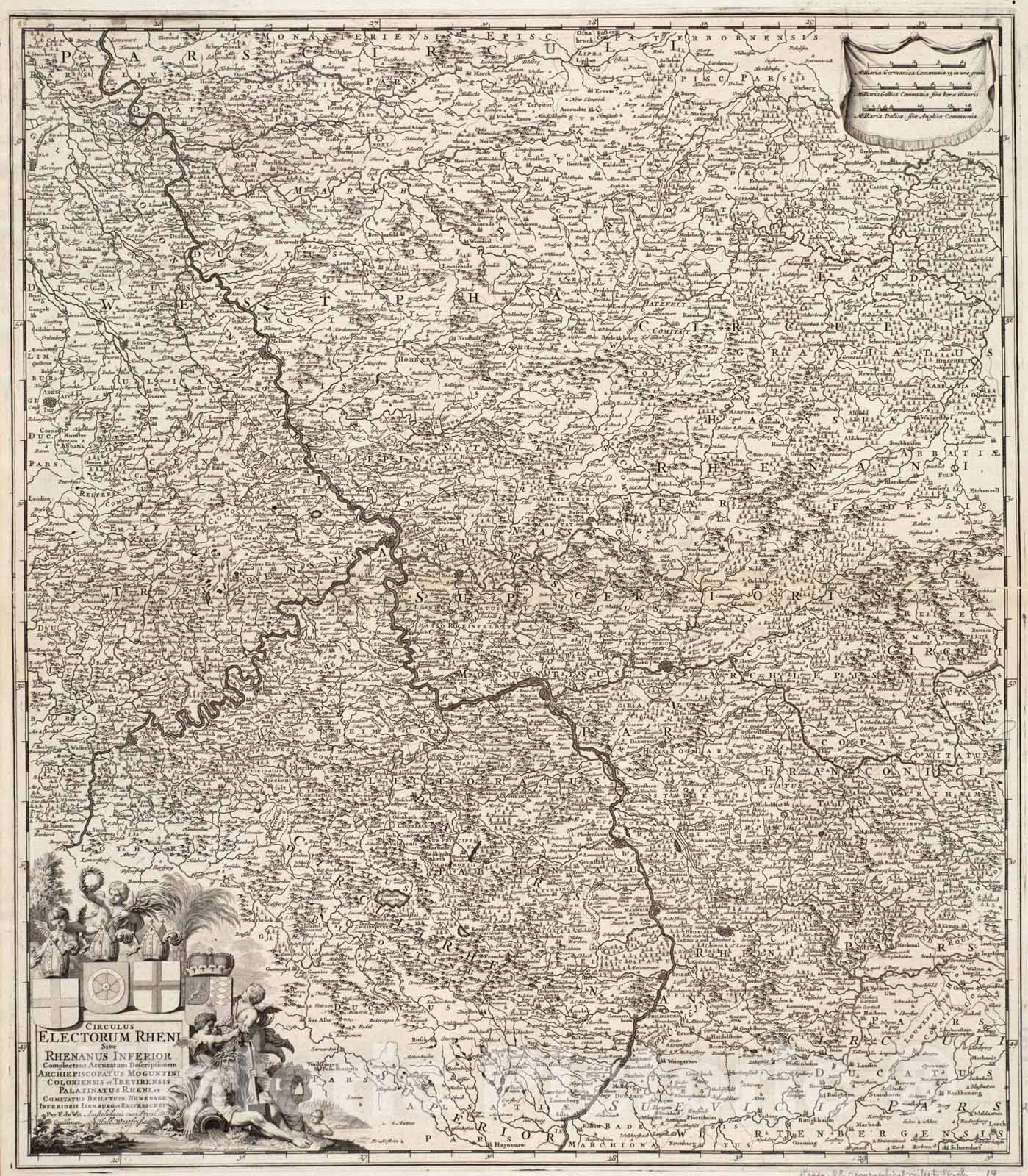 Historical Map, c.1688 Circulus electorum Rheni sive Rhenanus Inferior complectens accuratam descriptionem Archiepiscopatus Moguntini Coloniensis et Trevirensis Palatinatus Reprint