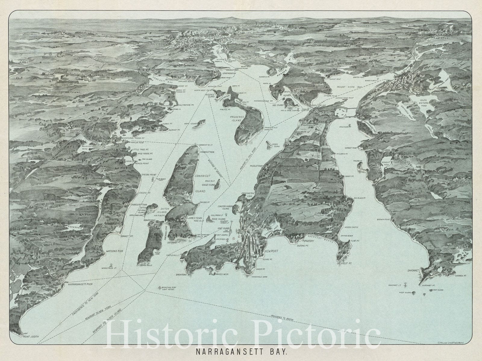 Historical Map, 1907 Narragansett Bay, Vintage Wall Art