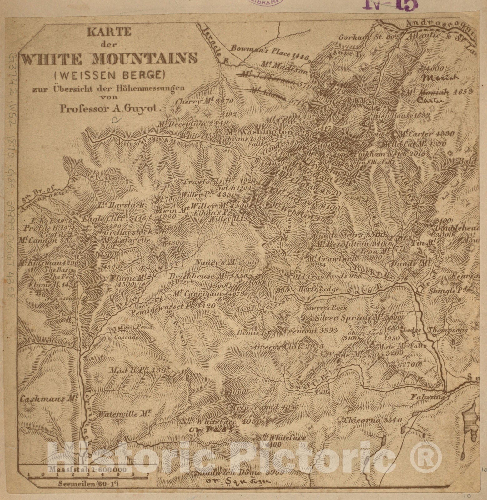 Historical Map, 1870-1879 Karte der White Mountains (Weissen Berge) zur uIË†bersicht der hoIË†henmessungen, Vintage Wall Art