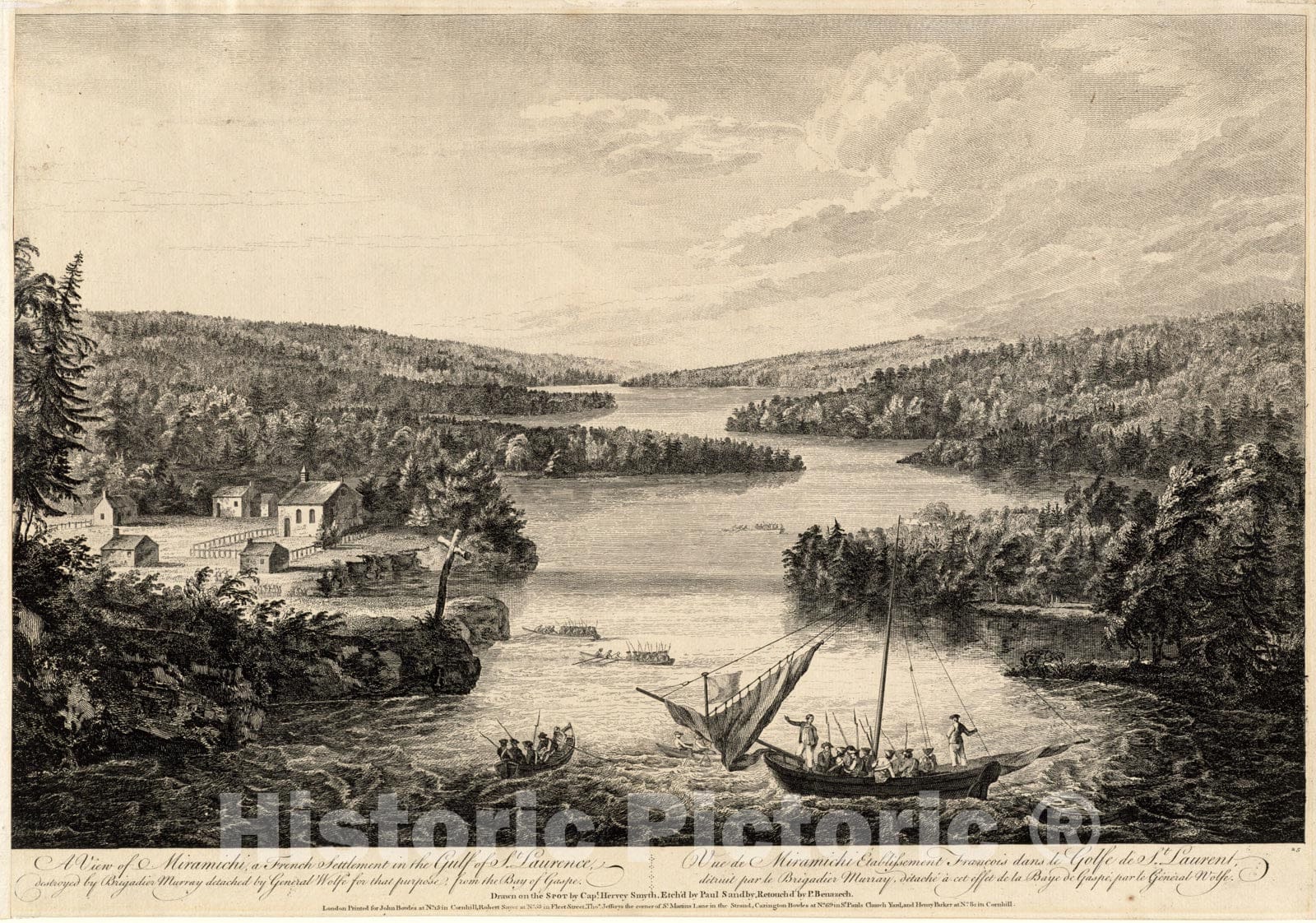 Historical Map, 1768 A View of Miramichi, a French Settlement in The Gulf of St. Laurence, Destroyed by Brigadier Murray Detached by General Wolfe for That Purpose, Vintage Wall Art