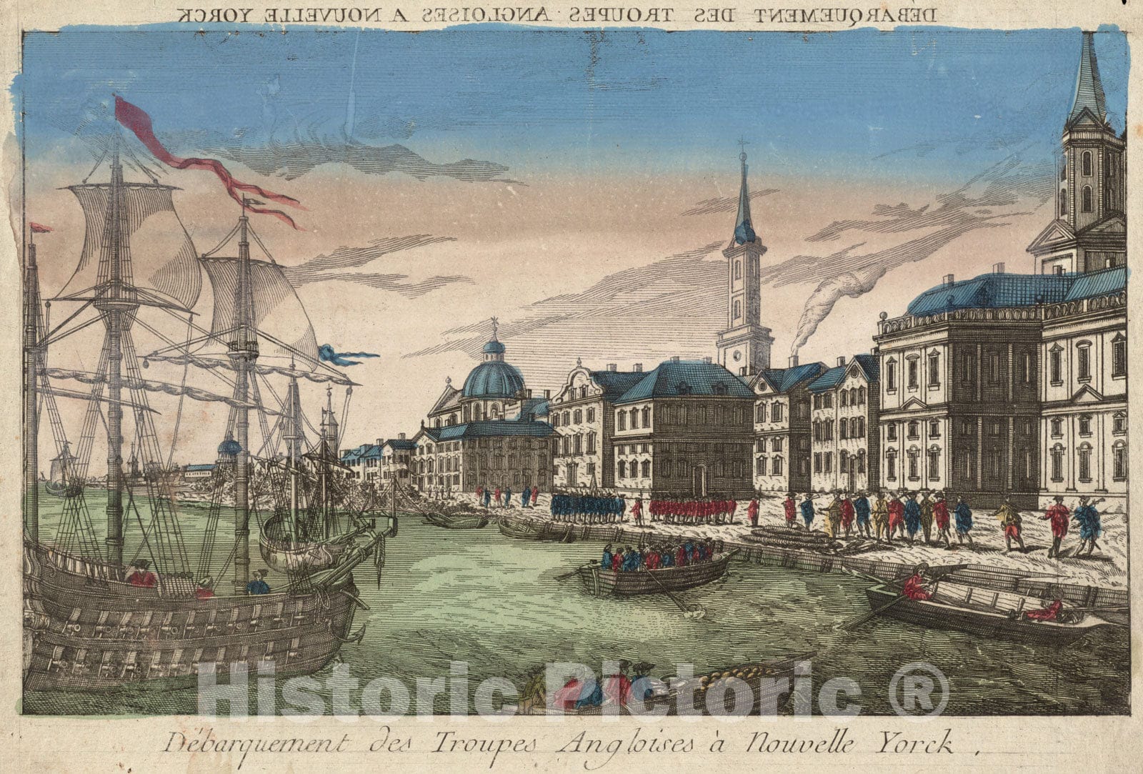 Historical Map, 1778 Debarquement des troupes Angloises a Nouvelle Yorck, Vintage Wall Art