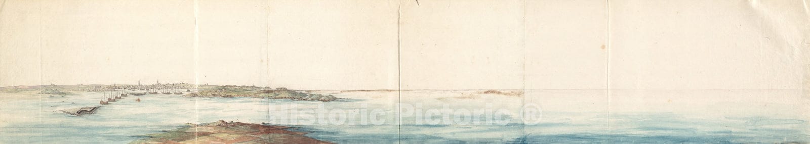 Historical Map, 1780 [Panoramic View of Newport, Rhode Island and The Harbor Showing The Position of The French Fleet and Troop encampments], Vintage Wall Art