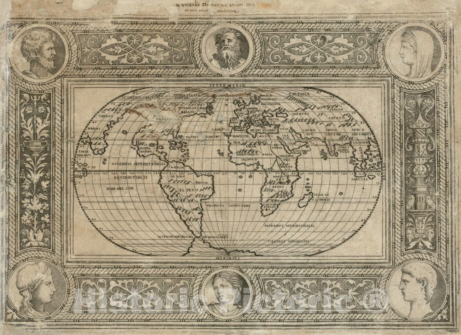 Historical Map, 1550 Universalis de terrao orarium ex Vera recen [.] traditione, Vintage Wall Art