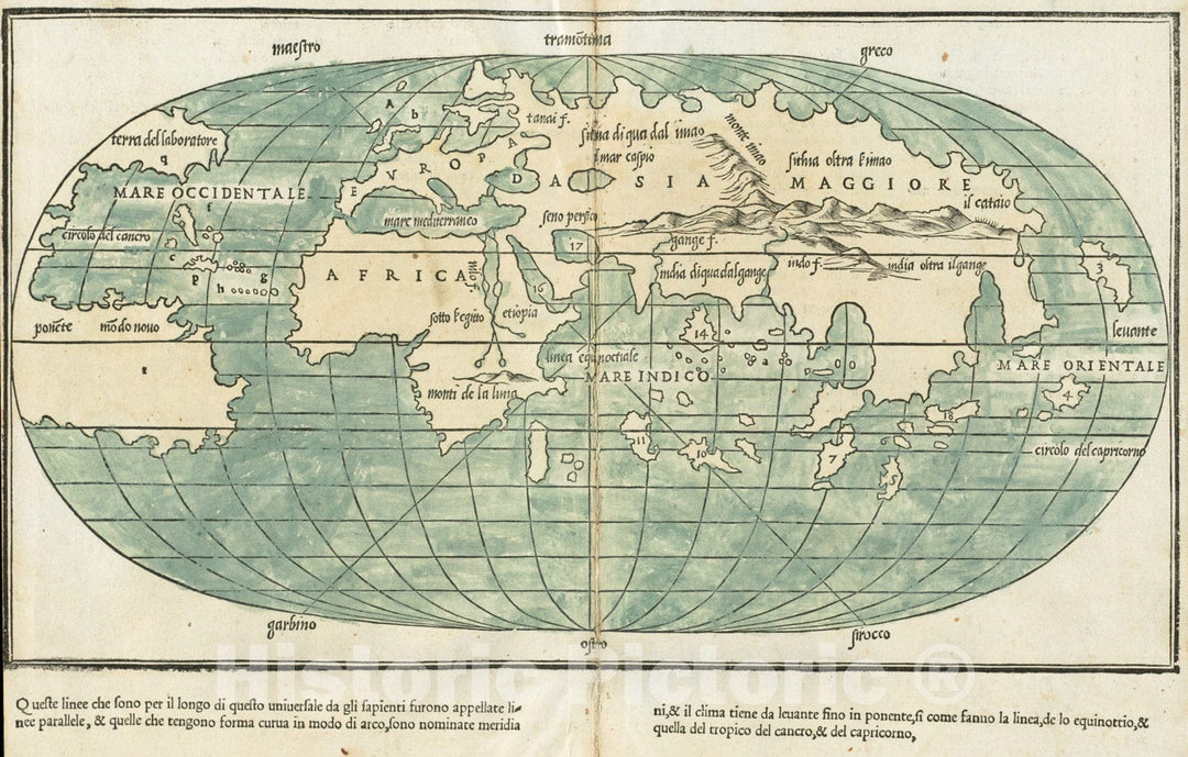 Historical Map, 1528 Oval map of The World, Vintage Wall Art