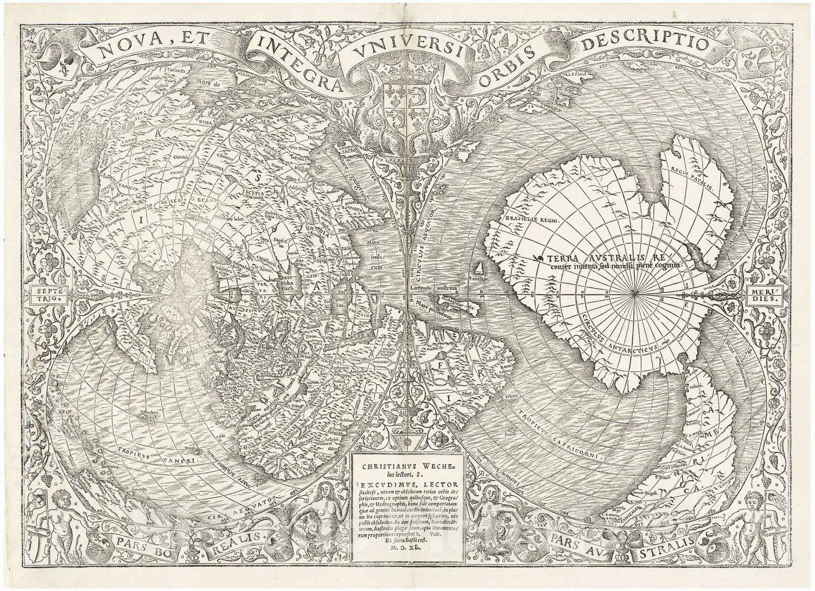 Historical Map, 1540 Nova, et integra universi orbis descriptio, Vintage Wall Art