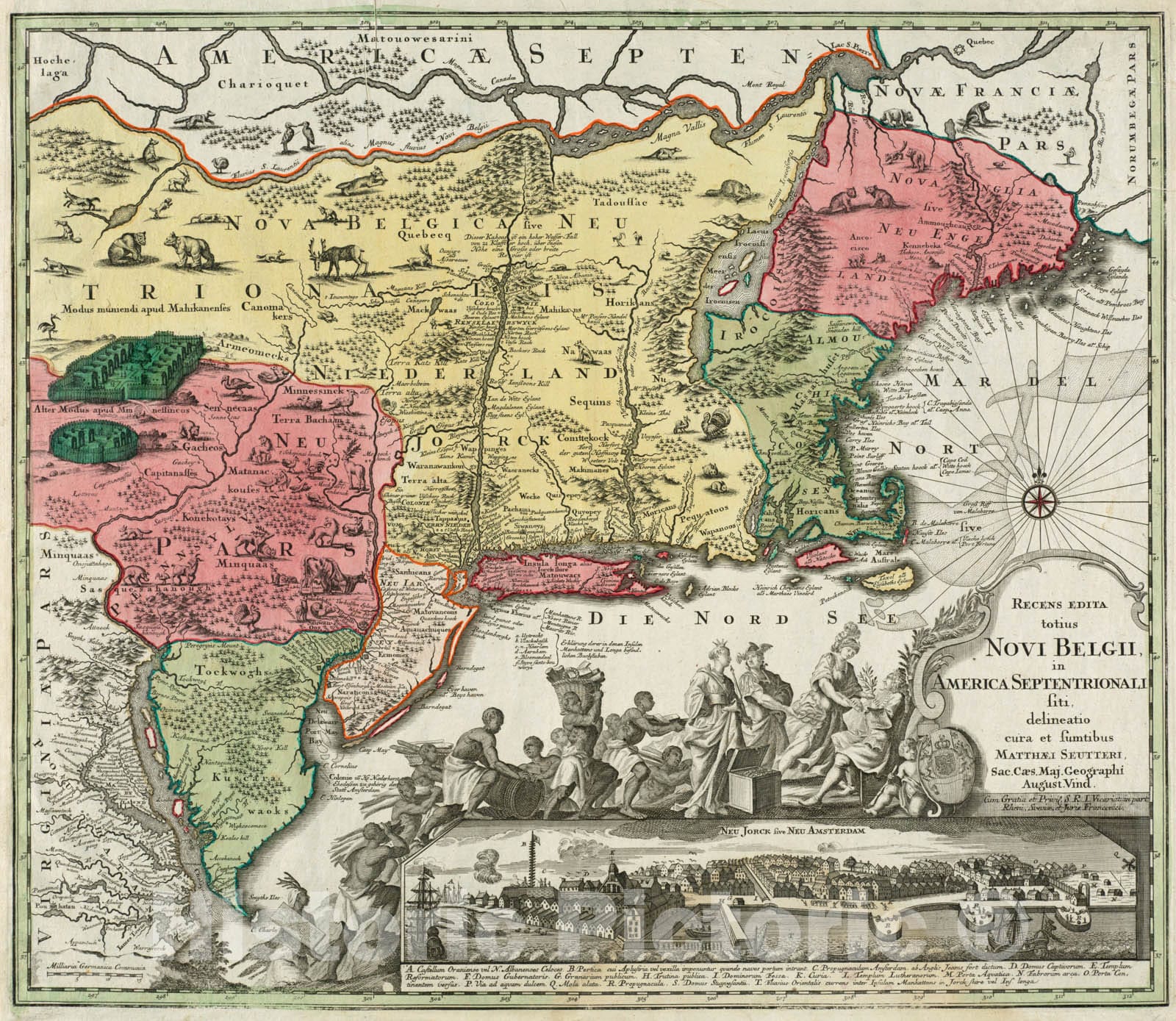 Historical Map, ca. 1730 Recens Edita totius Novi Belgii in America Septentrionali siti, Vintage Wall Art