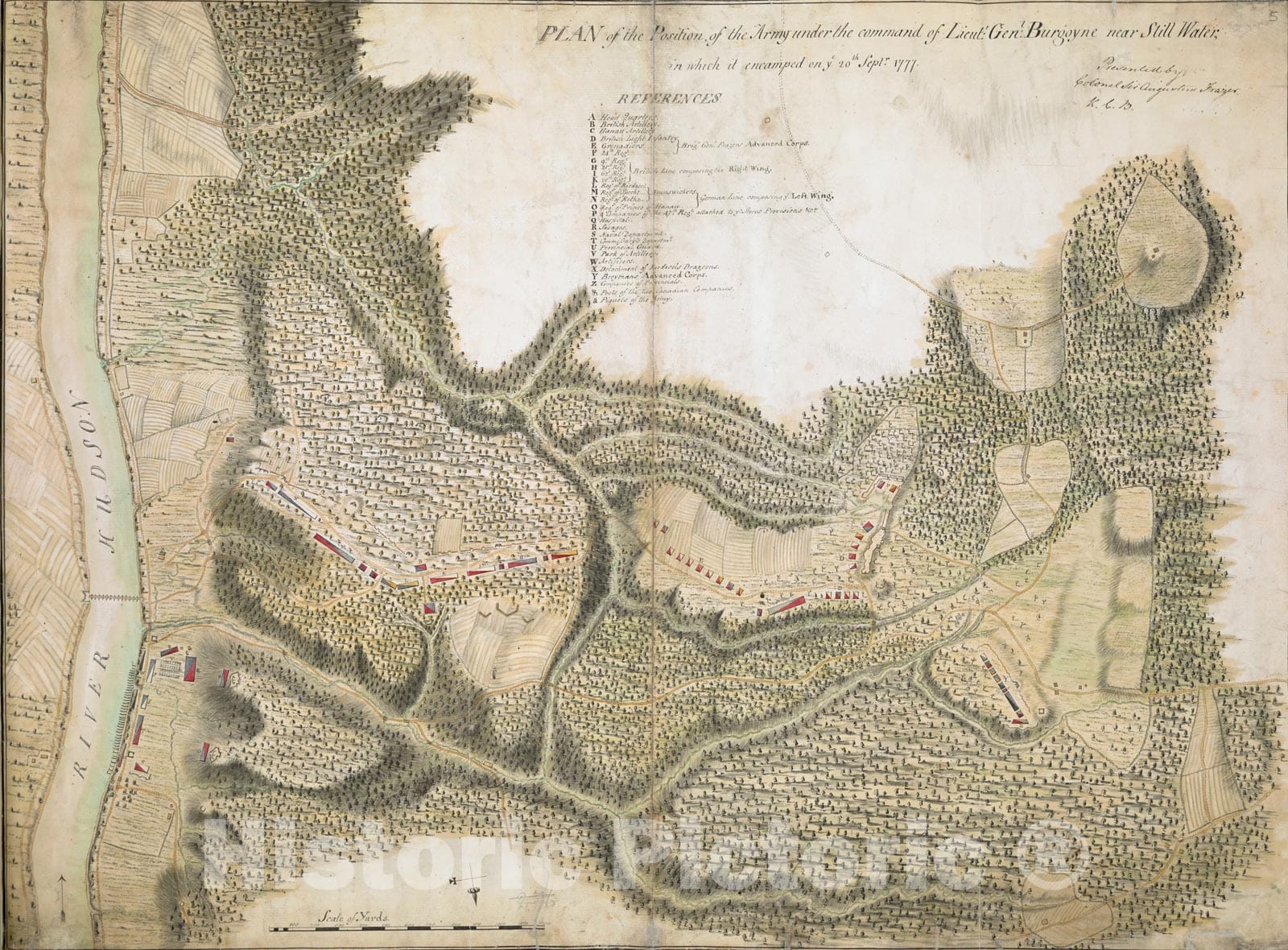 Historical Map, Plan of The Position of The Army Under The Command of Lieut: t Gen: l Burgoyne Near Still Water in which it encamped on ye 20th Sept.r 1777, Vintage Wall Art