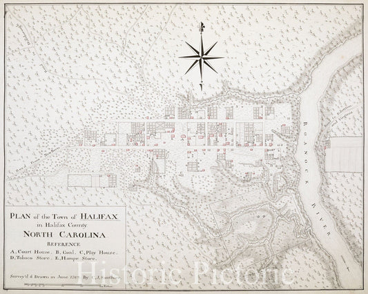 Historical Map, 1769 Plan of The Town of Halifax in Halifax County. North Carolina, Vintage Wall Art