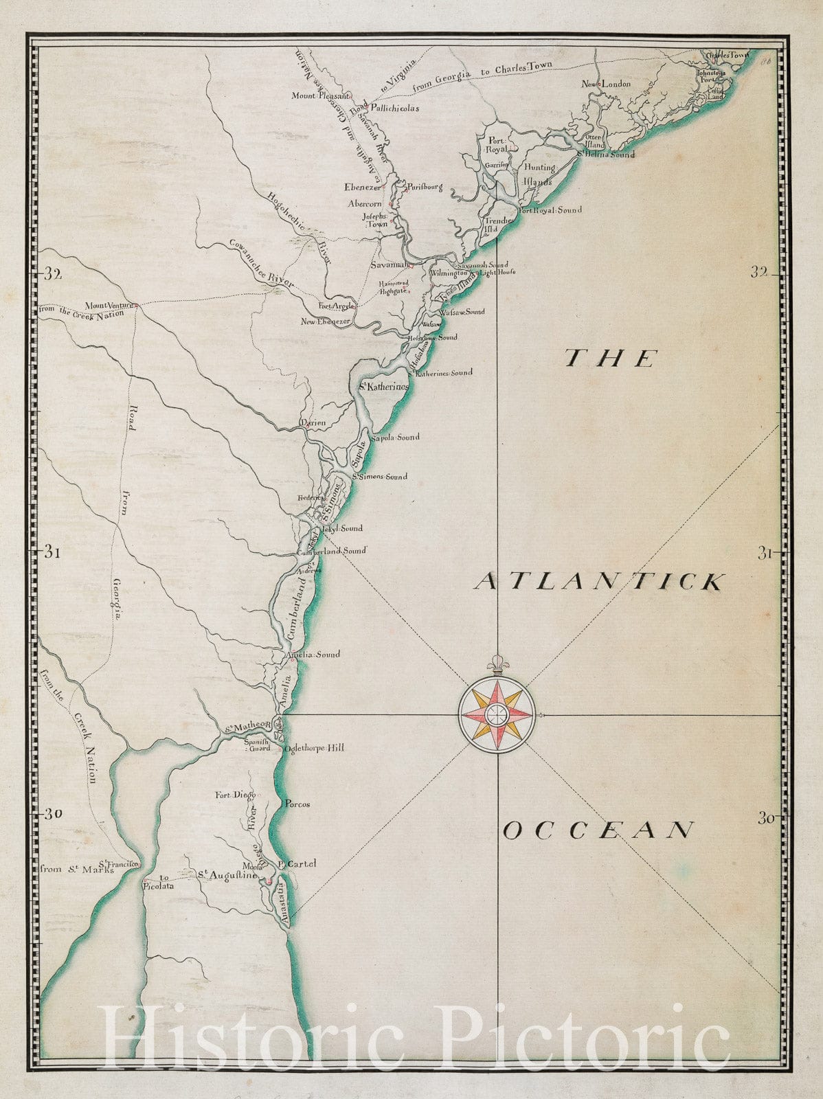 Historical Map, 1770 [Coast of South Carolina, Georgia and Florida from Charleston to St. Augustine], Vintage Wall Art