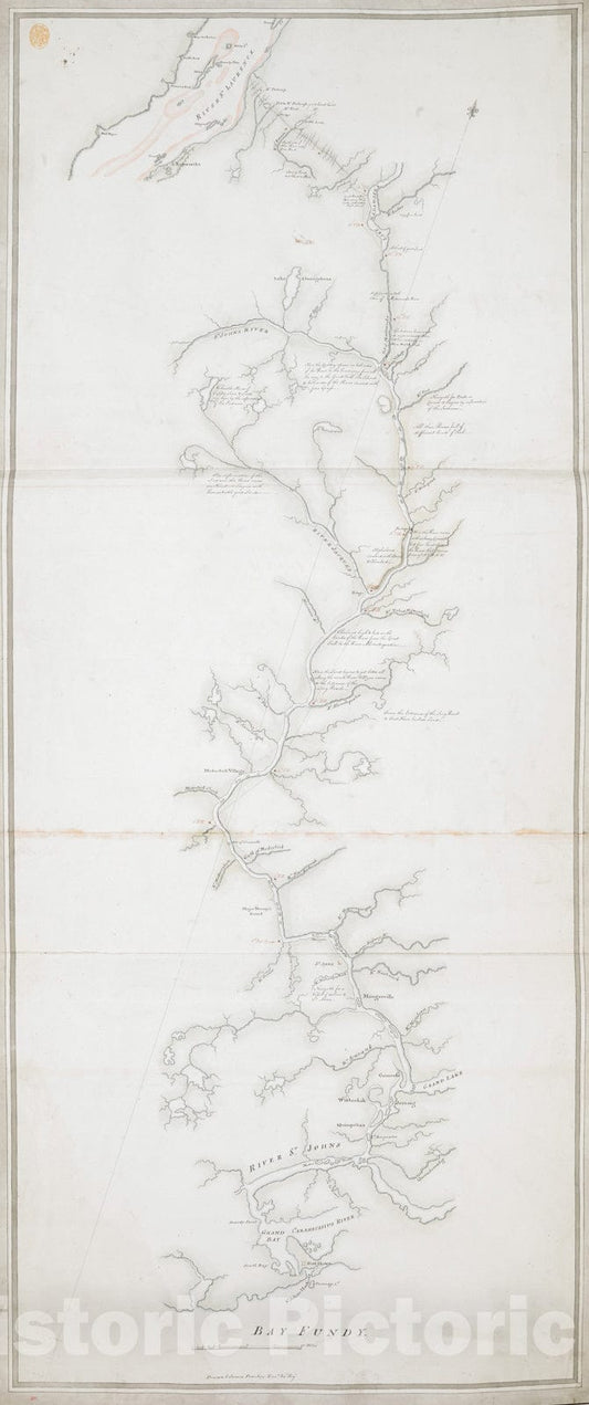 Historical Map, 1784 [A map Showing The Post Route Between The River St. Lawrence and The Bay of Fundy] : [on a Scale of 5 1/3 Miles to an inch.], Vintage Wall Art