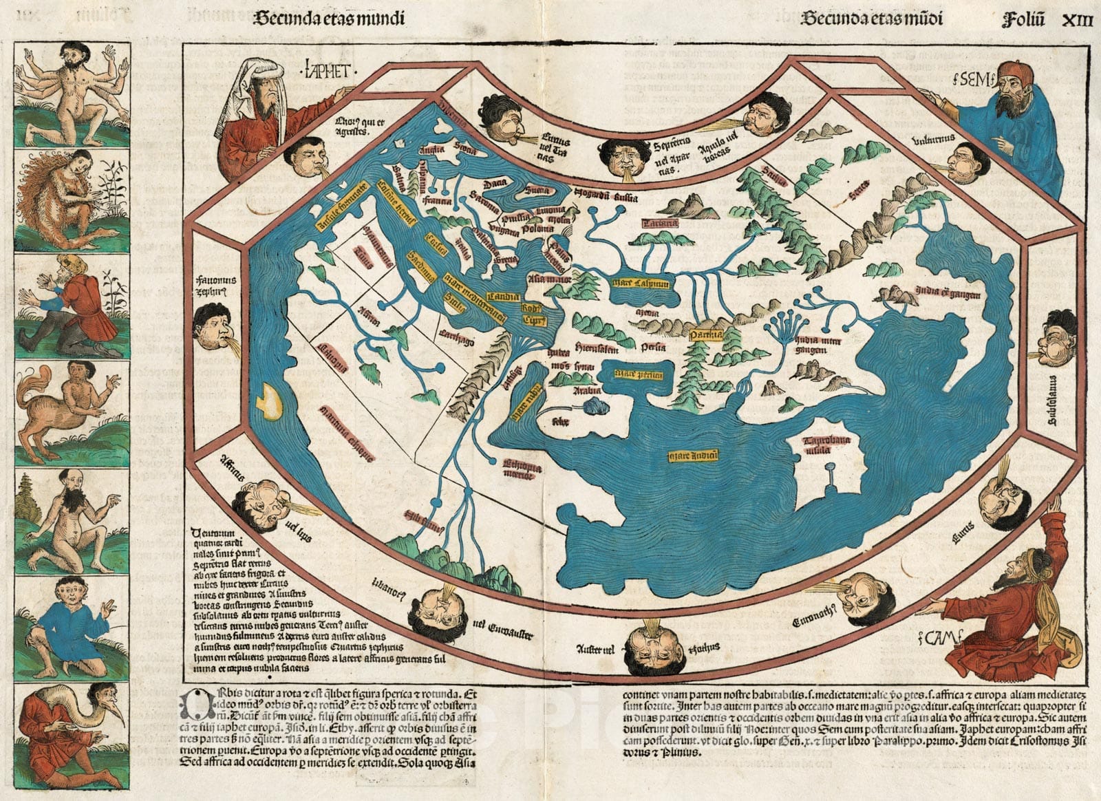 Historical Map, July 12, 1493 Secunda ETAS Mundi = Secunda ETAS muIÆ’di, Vintage Wall Art