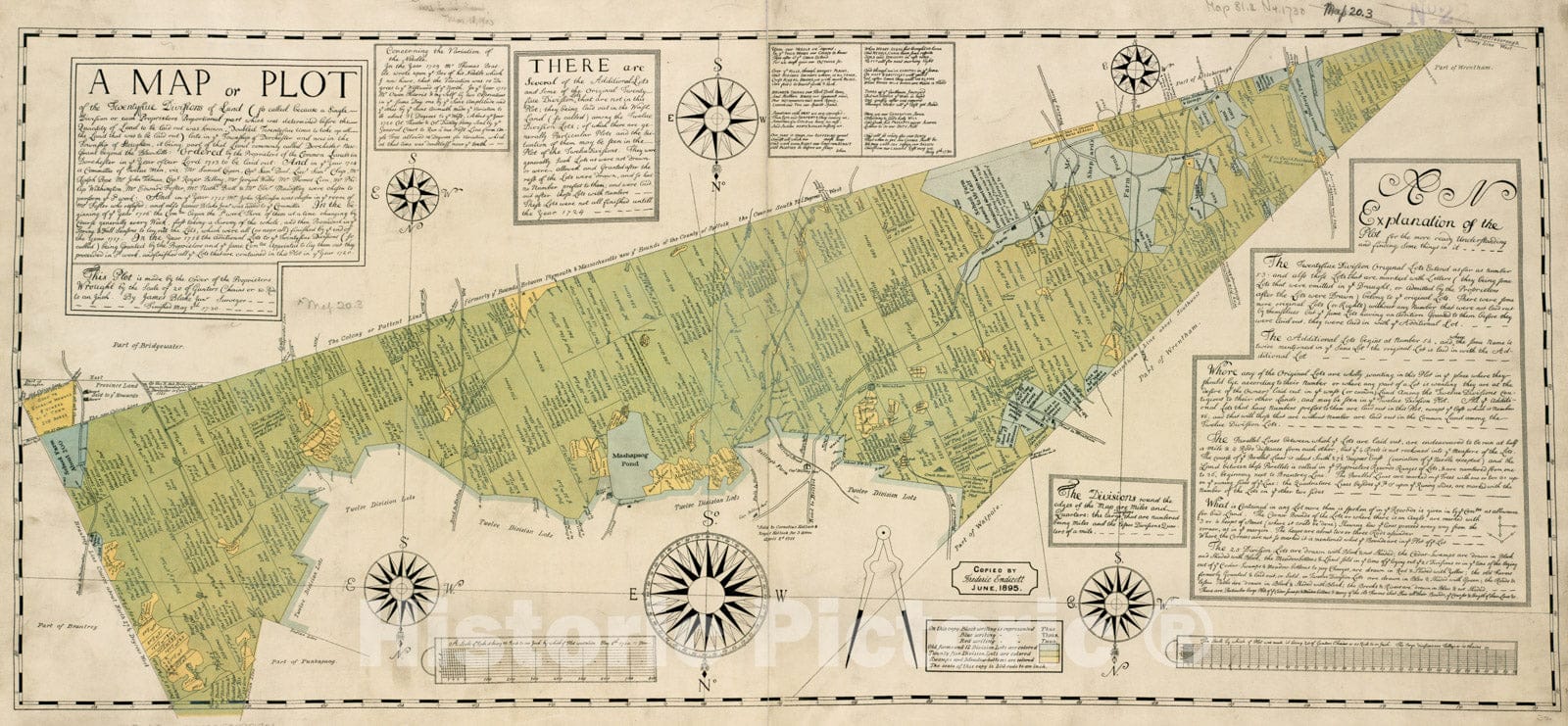 Historical Map, A map or plot of The Twenty-Five divisions of Land Late in The Township of Dorchester and Now in The Township of Stoughton, Vintage Wall Art