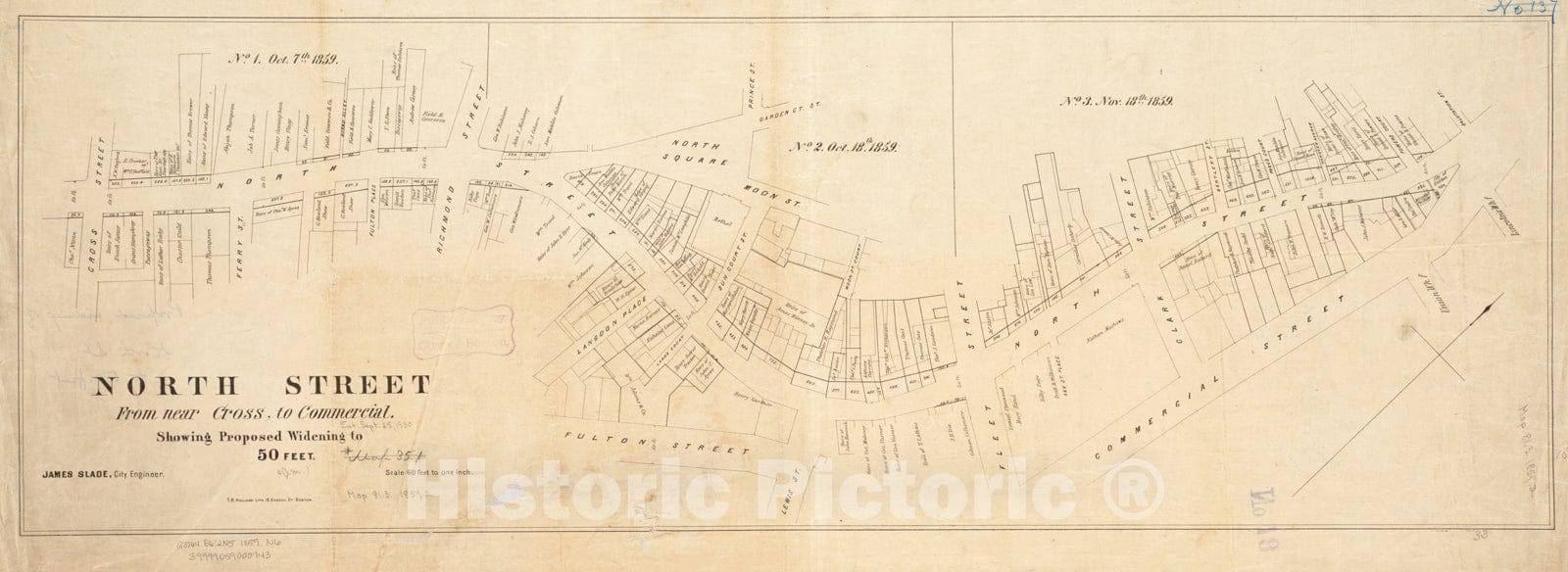 Historical Map, 1859 North Street from Near Cross, to Commercial : Showing Proposed widening to 50 feet, Vintage Wall Art