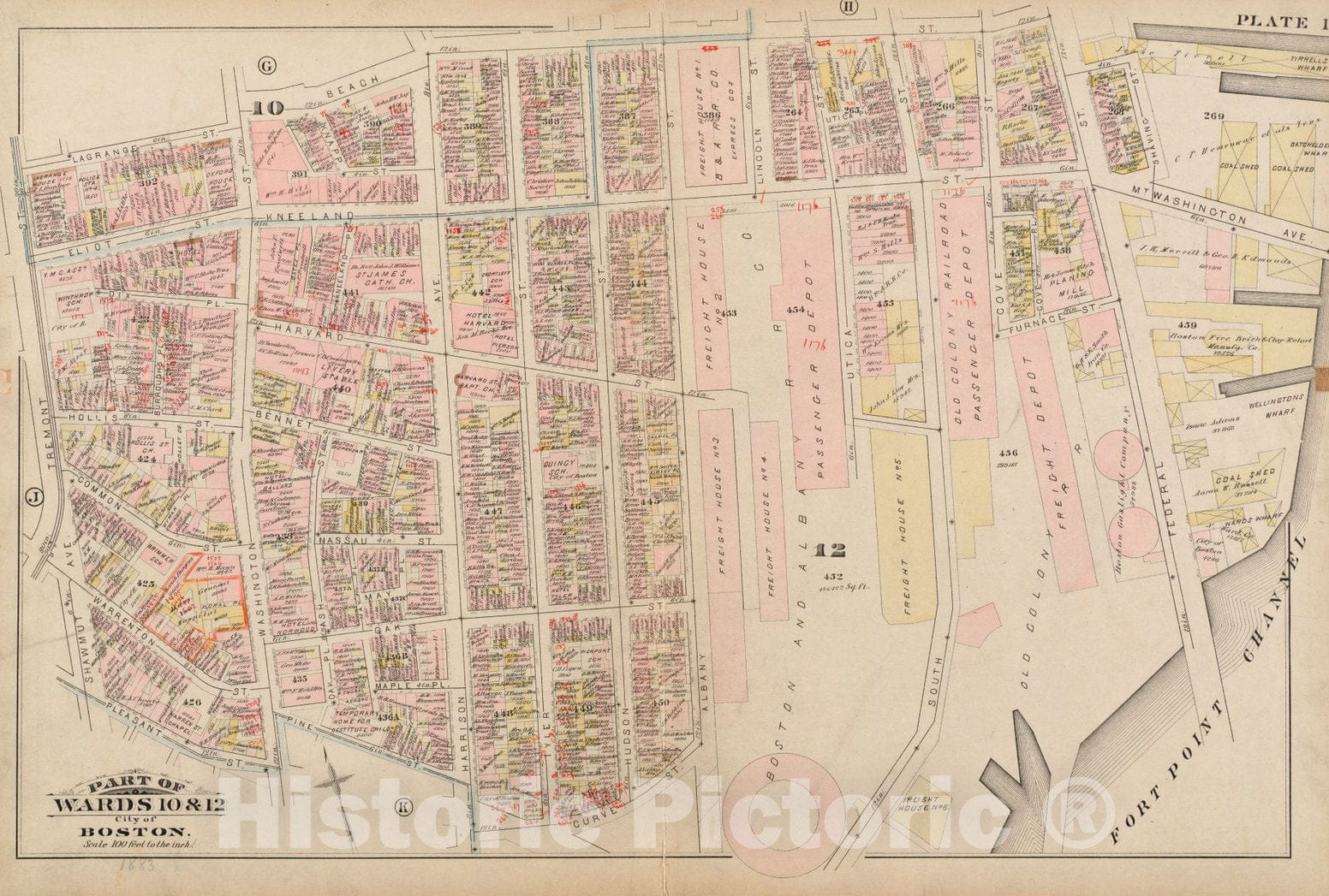 Historical Map, 1883 Atlas of The City of Boston : City Proper : Plate I, Vintage Wall Art