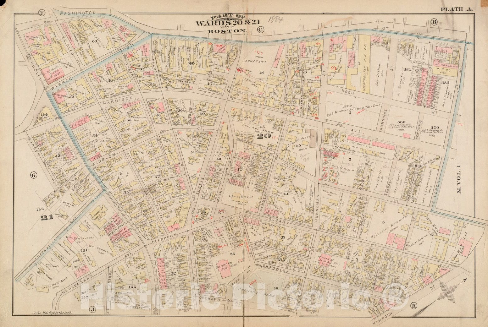 Historical Map, 1884 Atlas of The City of Boston : Roxbury : Plate A, Vintage Wall Art