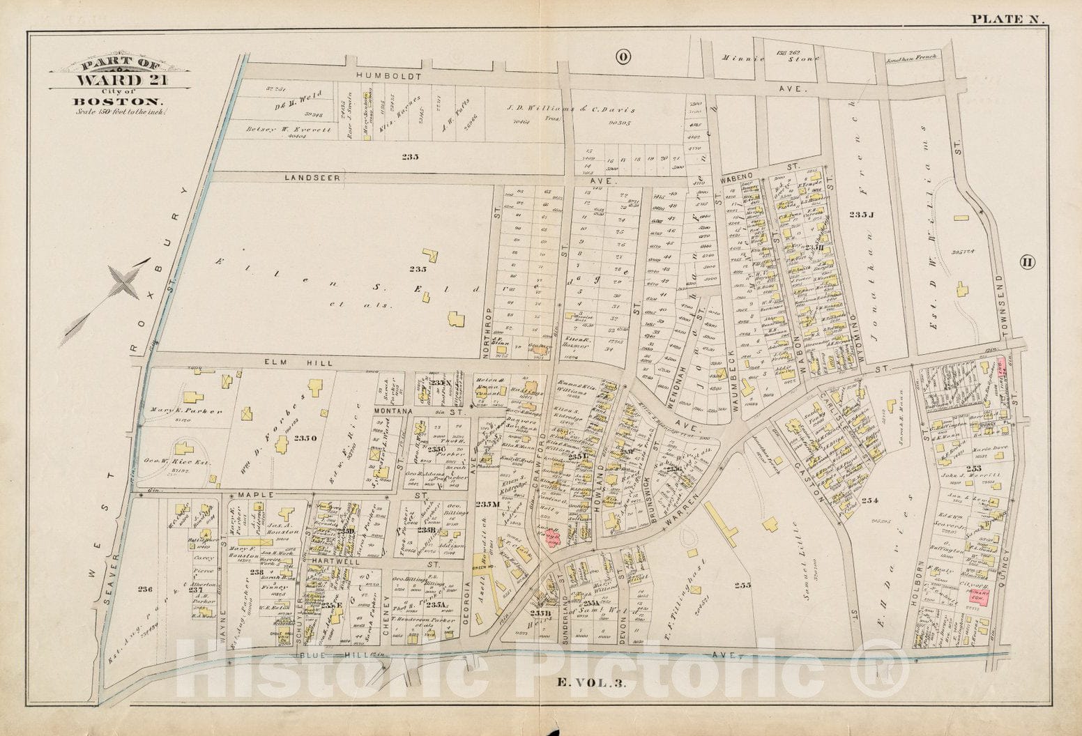 Historical Map, 1884 Atlas of The City of Boston : Roxbury : Plate N, Vintage Wall Art