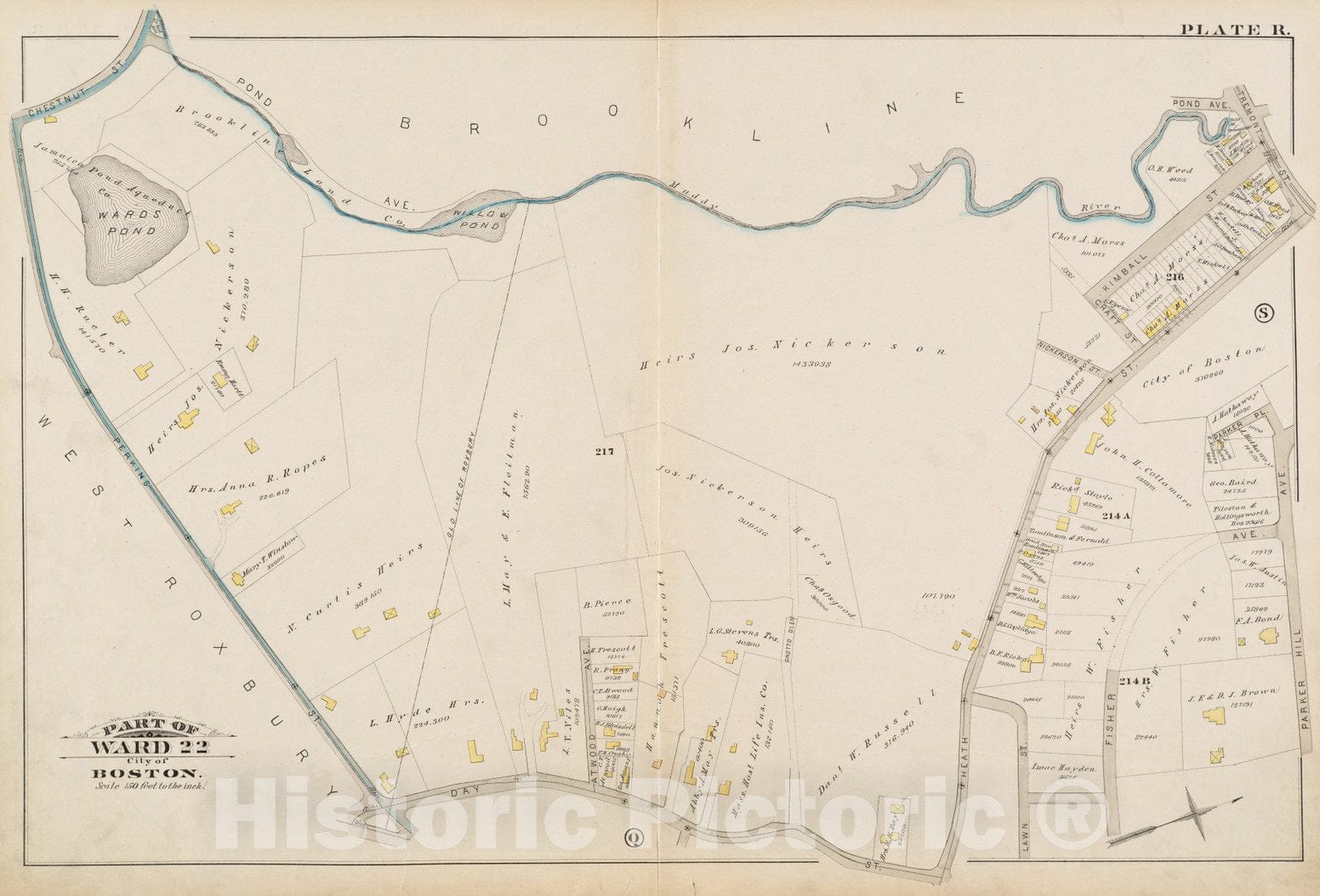 Historical Map, 1884 Atlas of The City of Boston : Roxbury : Plate R, Vintage Wall Art