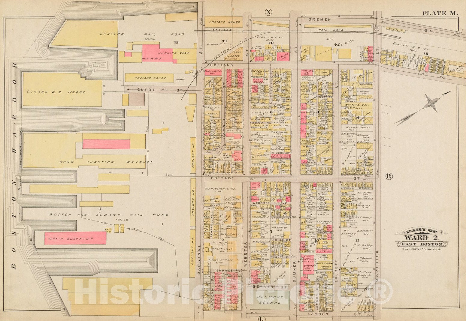 Historical Map, 1884 Atlas of The City of Boston : South & East Boston : Plate M, Vintage Wall Art