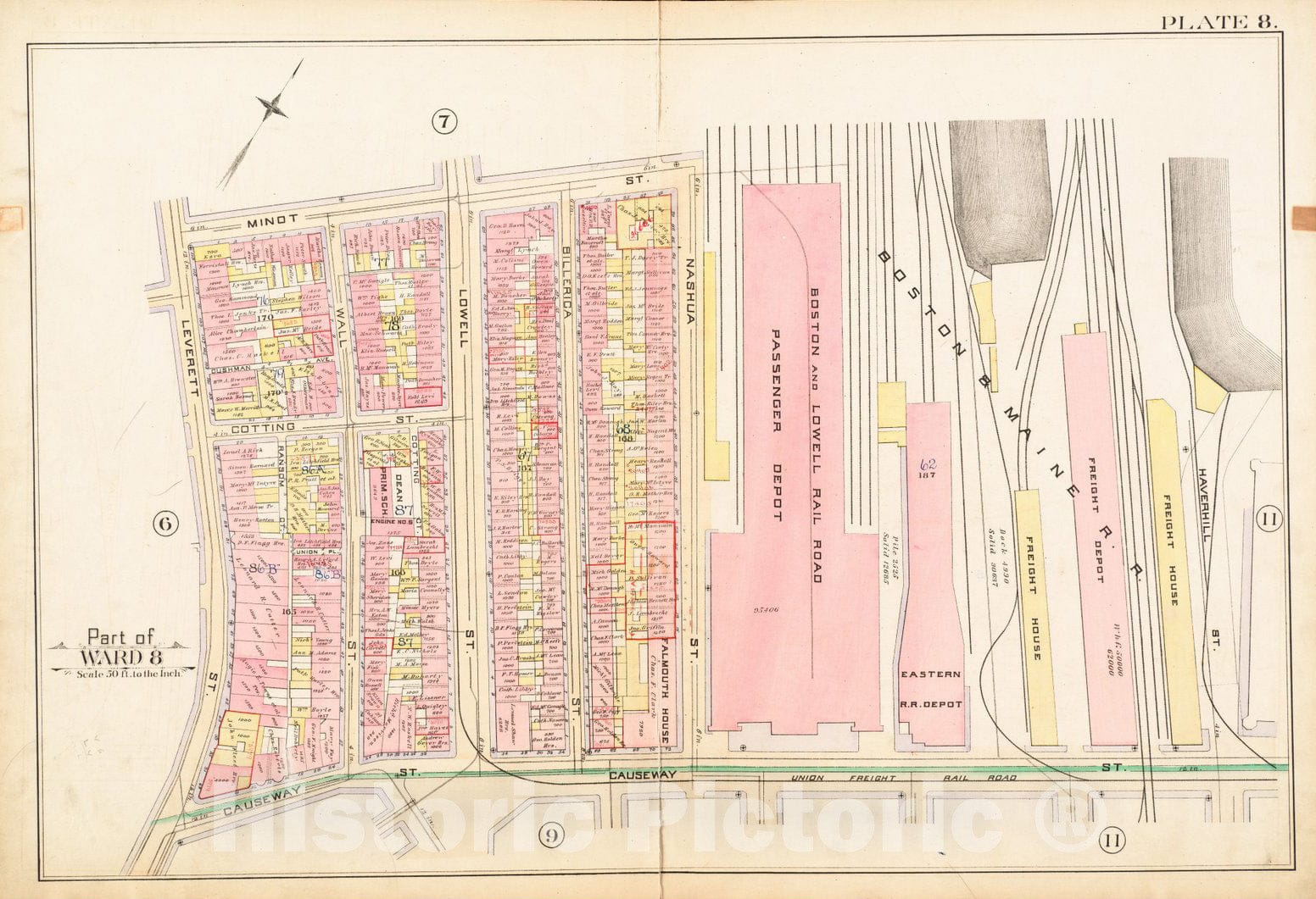 Historical Map, 1888 Atlas of The City of Boston : City Proper : Plate 8, Vintage Wall Art