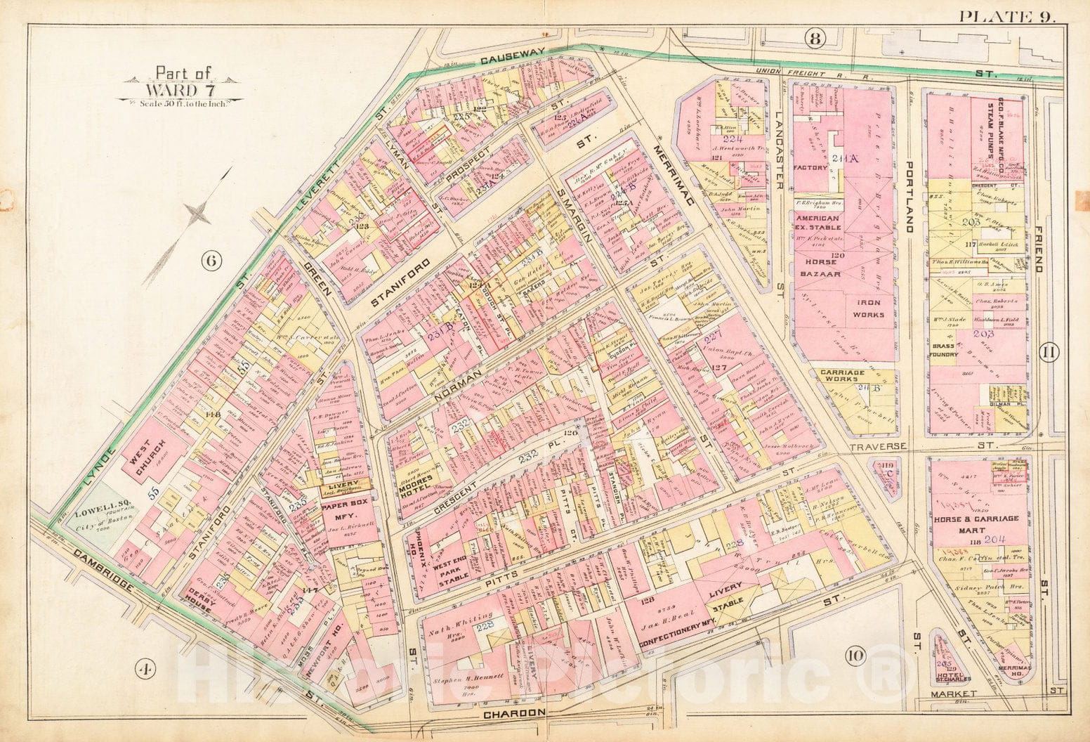 Historical Map, 1888 Atlas of The City of Boston : City Proper : Plate 9, Vintage Wall Art