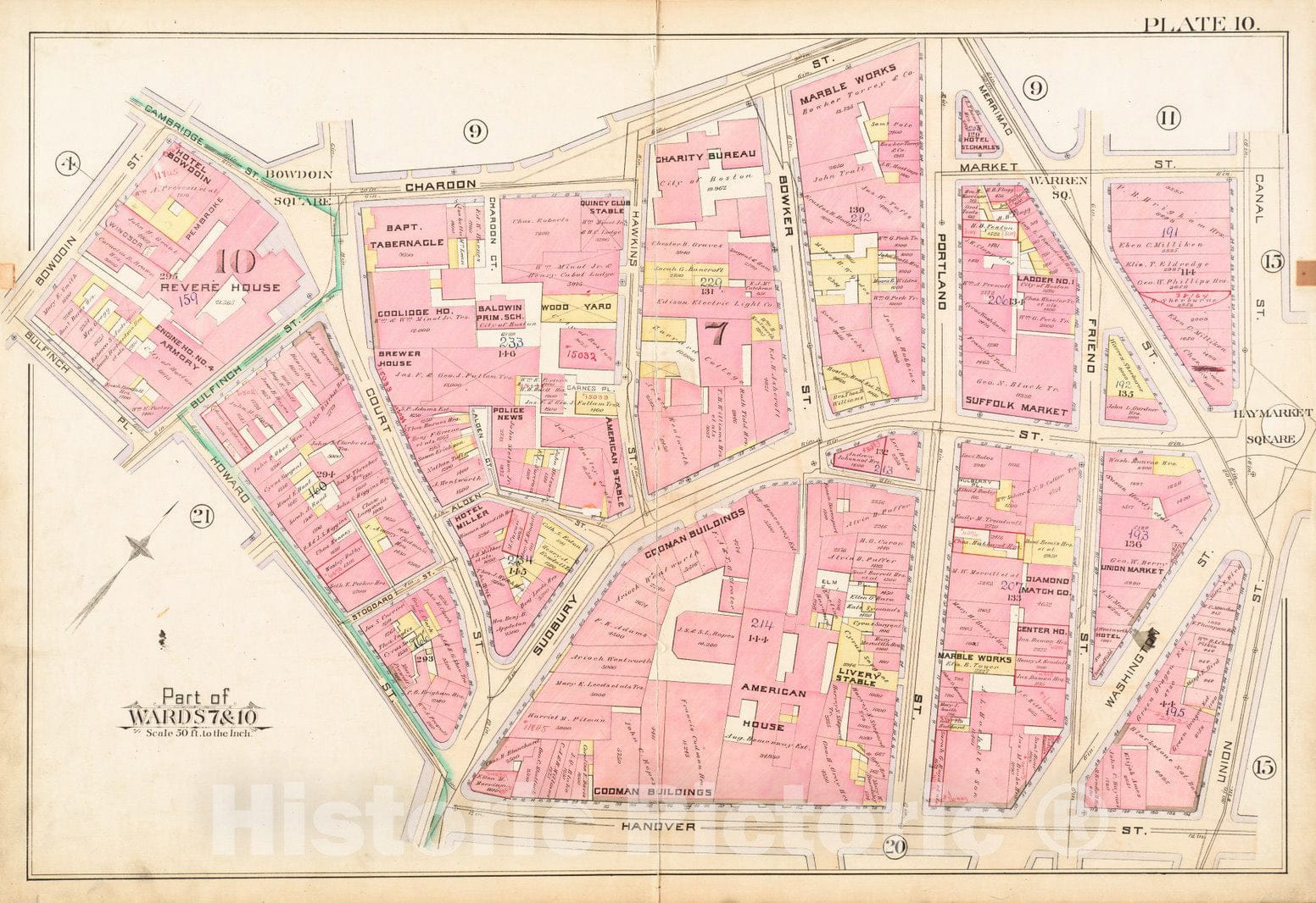 Historical Map, 1888 Atlas of the city of Boston : city proper : plate 10, Vintage Wall Art