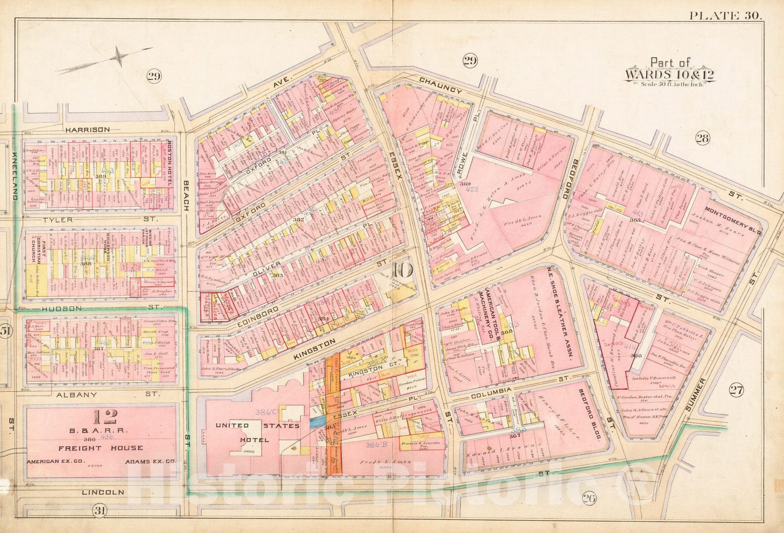 Historical Map, 1888 Atlas of The City of Boston : City Proper : Plate 30, Vintage Wall Art