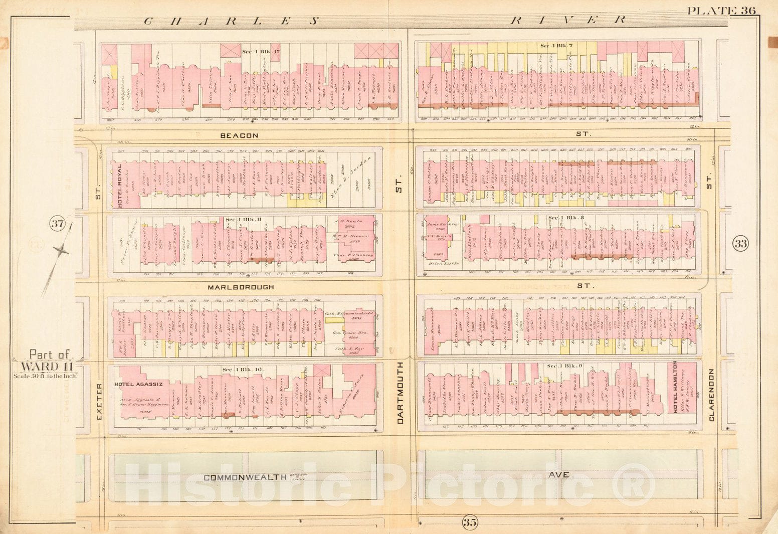 Historical Map, 1888 Atlas of The City of Boston : City Proper : Plate 36, Vintage Wall Art