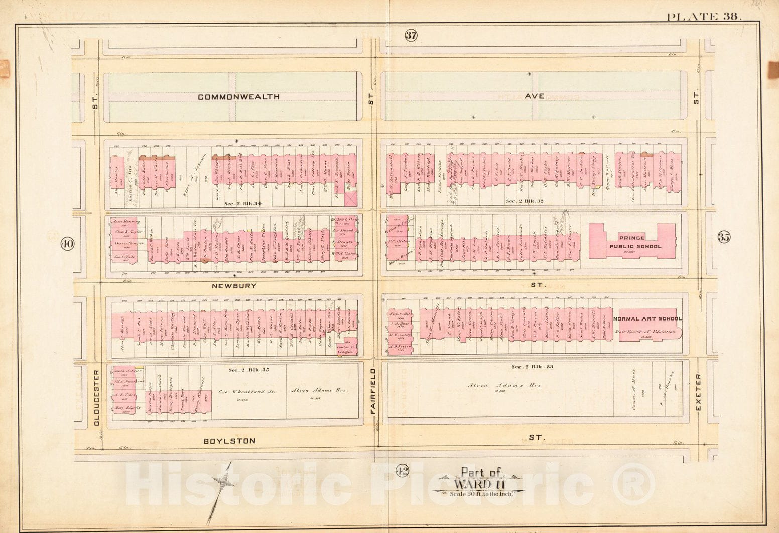 Historical Map, 1888 Atlas of The City of Boston : City Proper : Plate 38, Vintage Wall Art