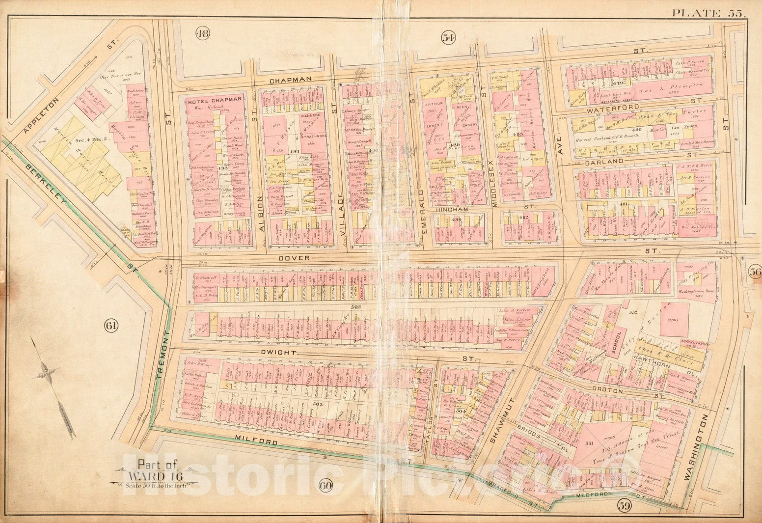 Historical Map, 1888 Atlas of The City of Boston : City Proper : Plate 55, Vintage Wall Art