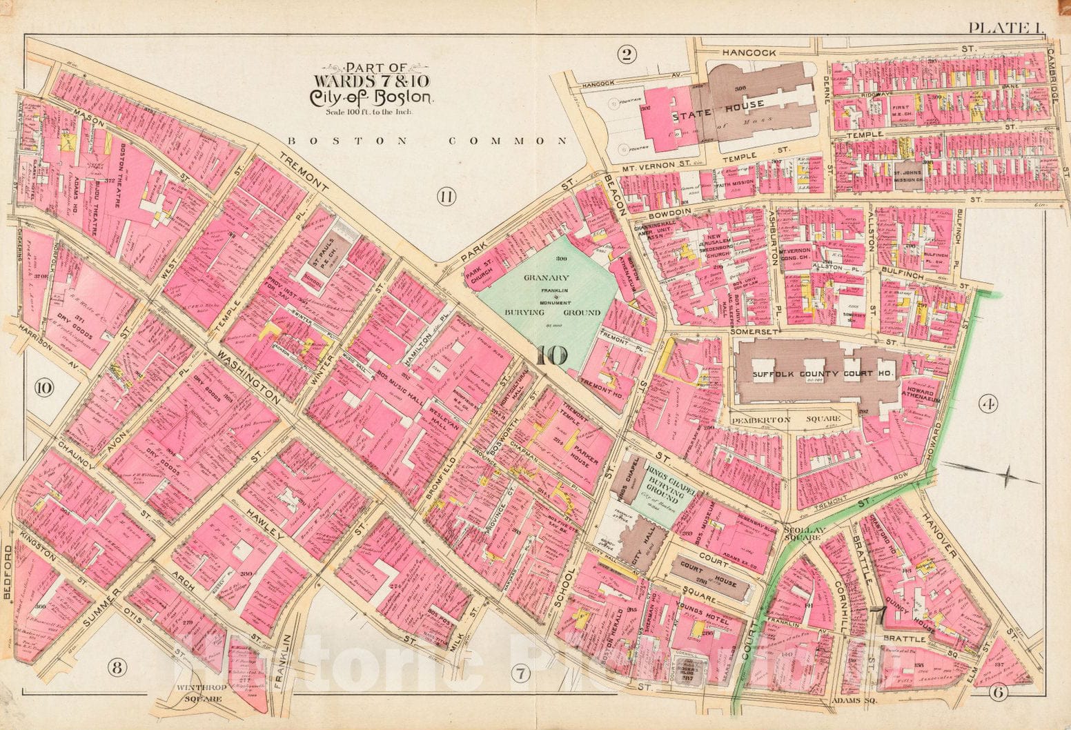 Historical Map, 1890 Atlas of the city of Boston : city proper and Roxbury : plate 1, Vintage Wall Art