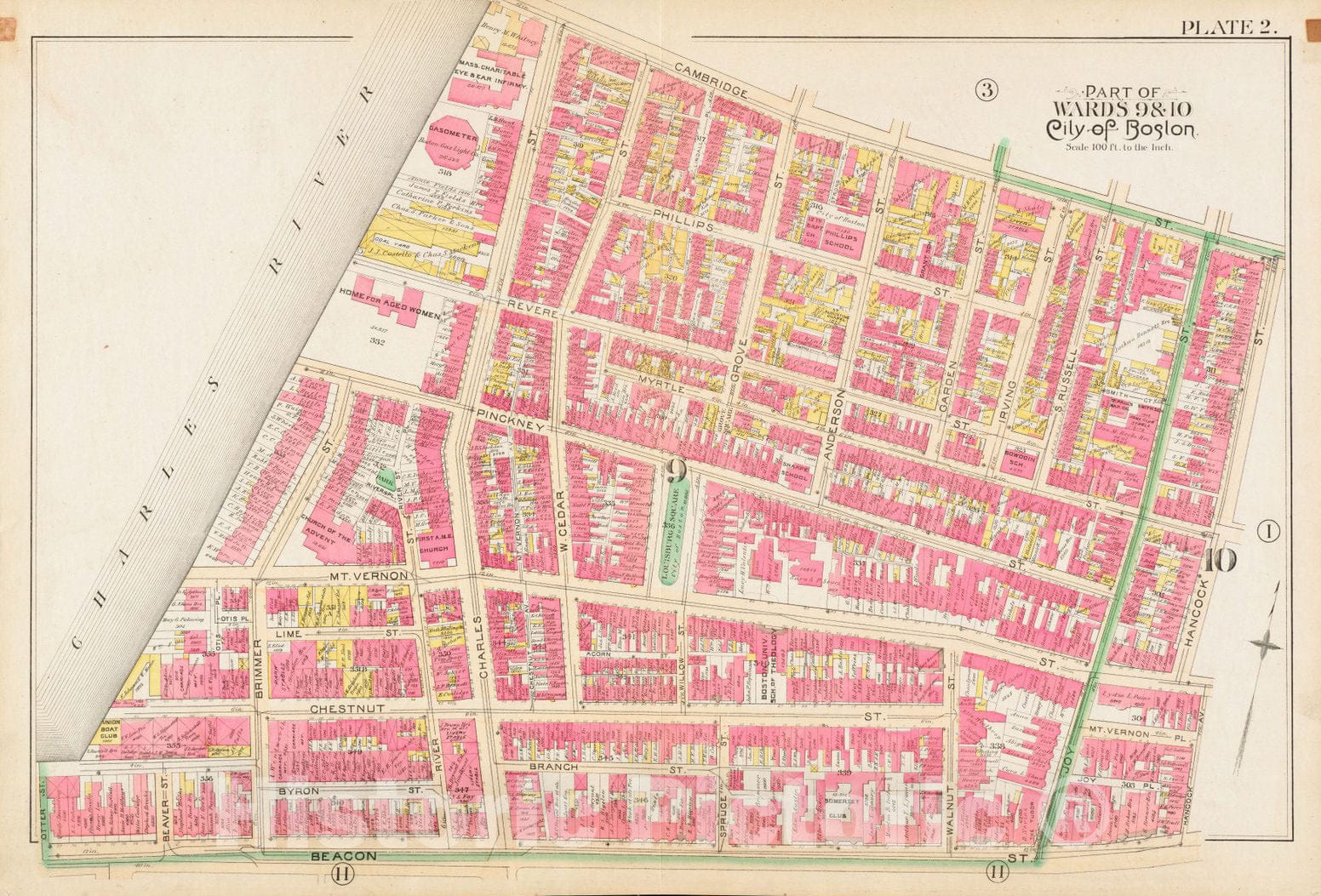 Historical Map, 1890 Atlas of The City of Boston : City Proper and Roxbury : Plate 2, Vintage Wall Art