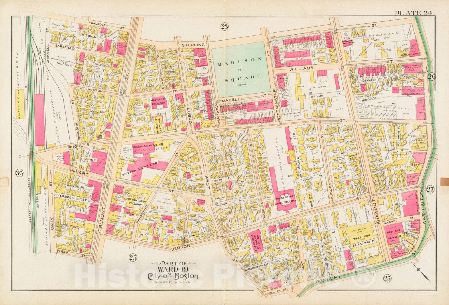 Historical Map, 1890 Atlas of The City of Boston : City Proper and Roxbury : Plate 24, Vintage Wall Art