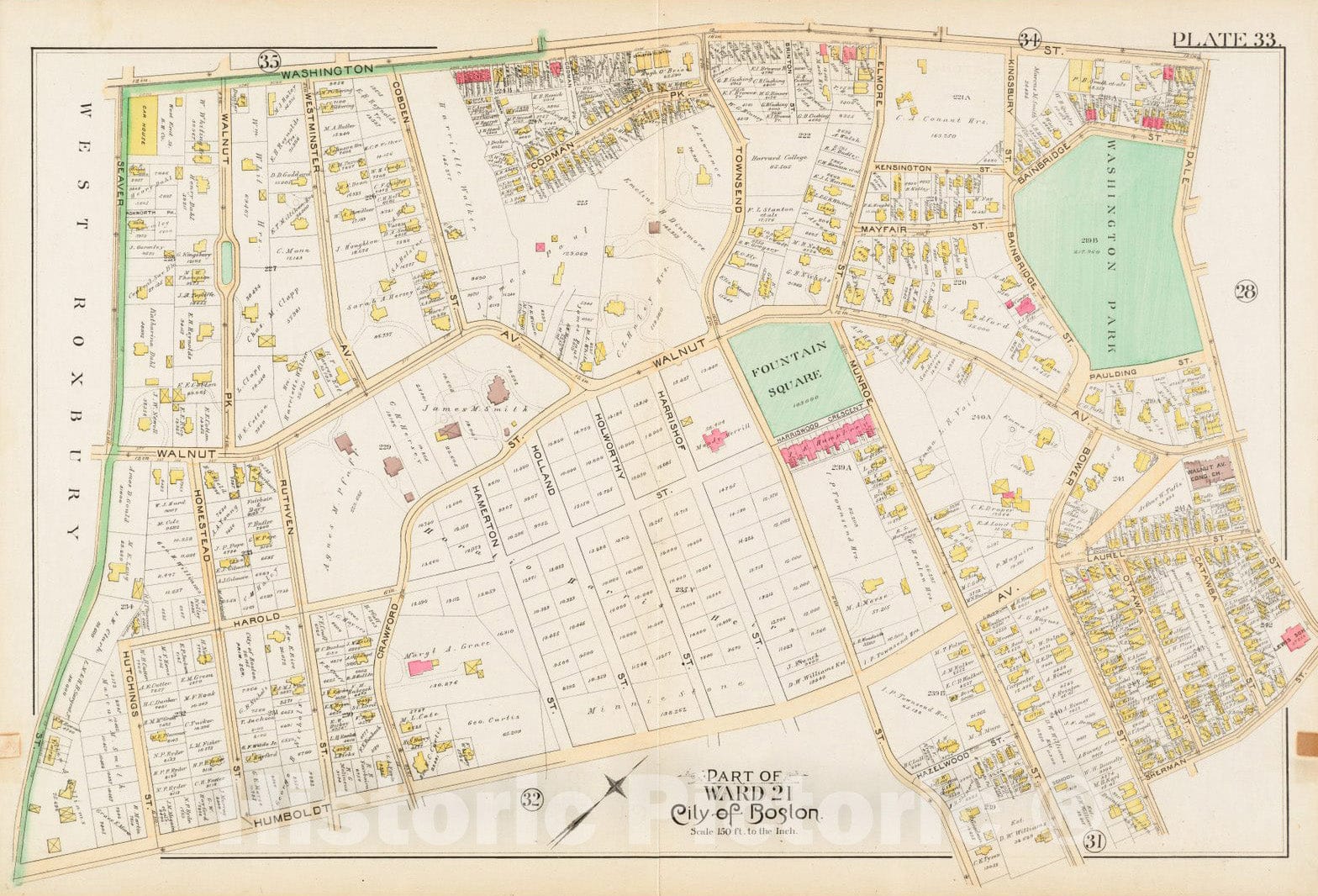 Historical Map, 1890 Atlas of The City of Boston : City Proper and Roxbury : Plate 33, Vintage Wall Art