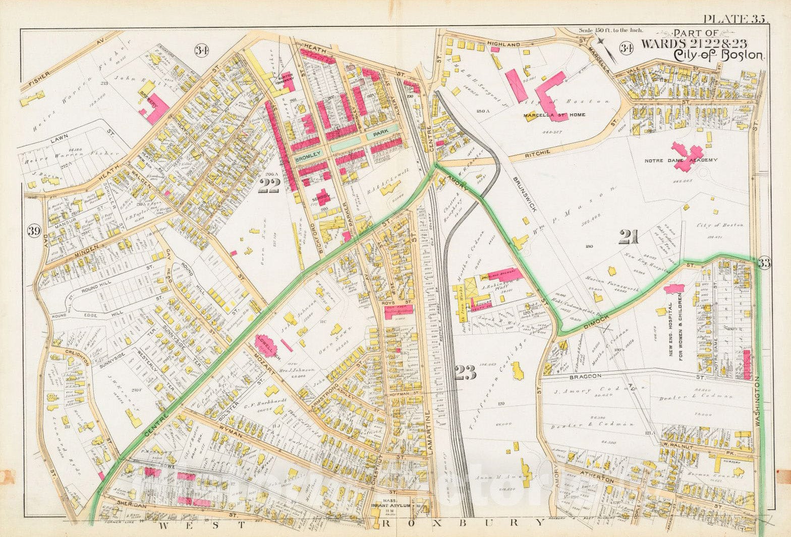 Historical Map, 1890 Atlas of the city of Boston : city proper and Roxbury : plate 35, Vintage Wall Art
