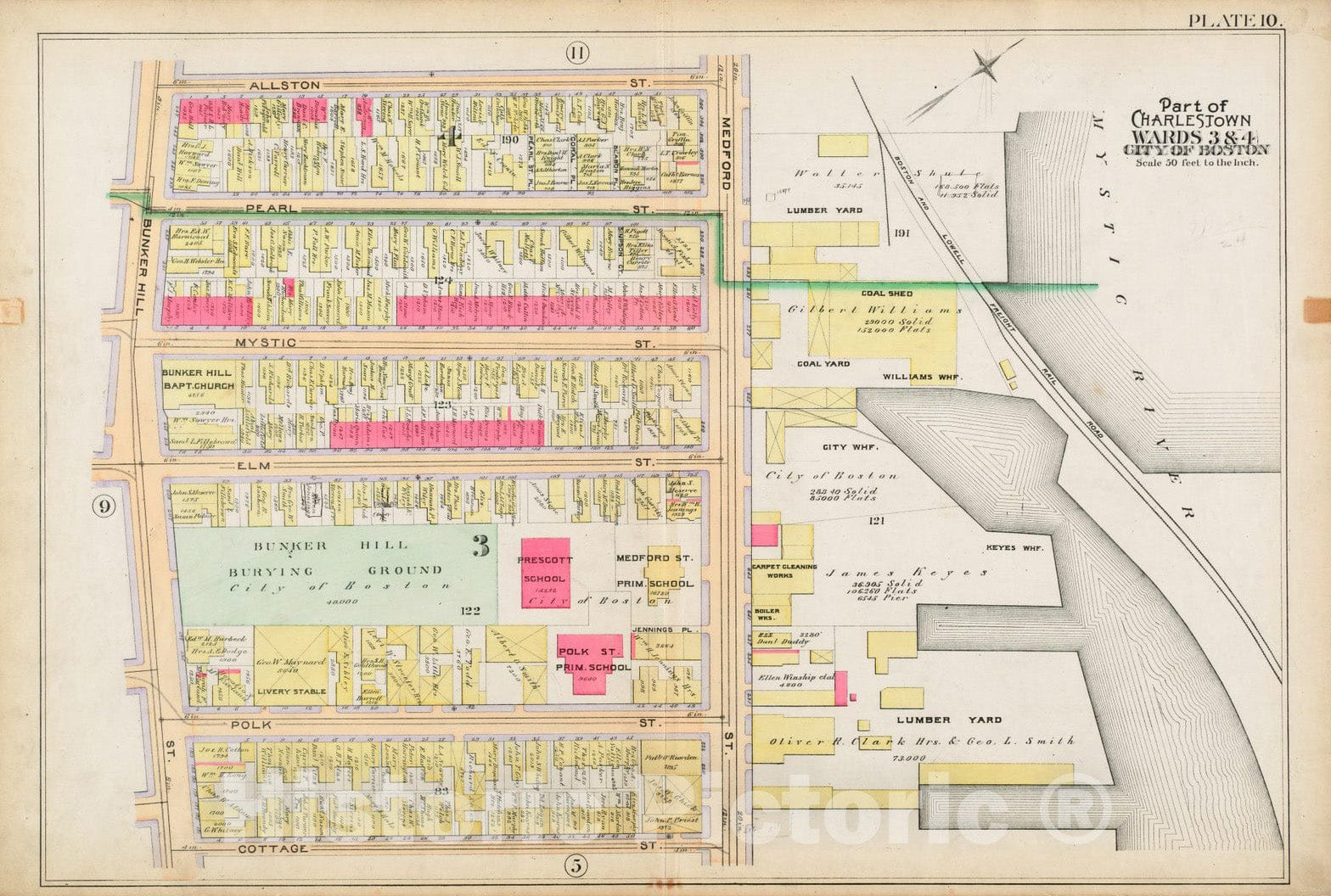 Historical Map, 1892 Atlas of The City of Boston : Charlestown : Plate 10, Vintage Wall Art
