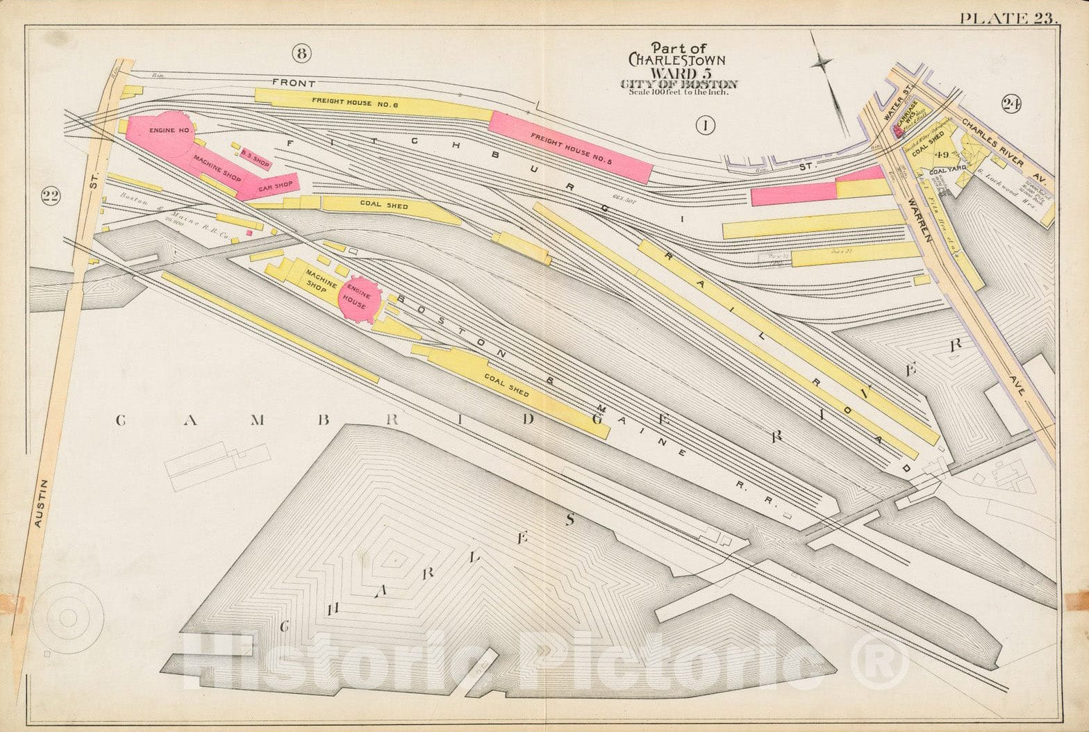 Historical Map, 1892 Atlas of The City of Boston : Charlestown : Plate 23, Vintage Wall Art