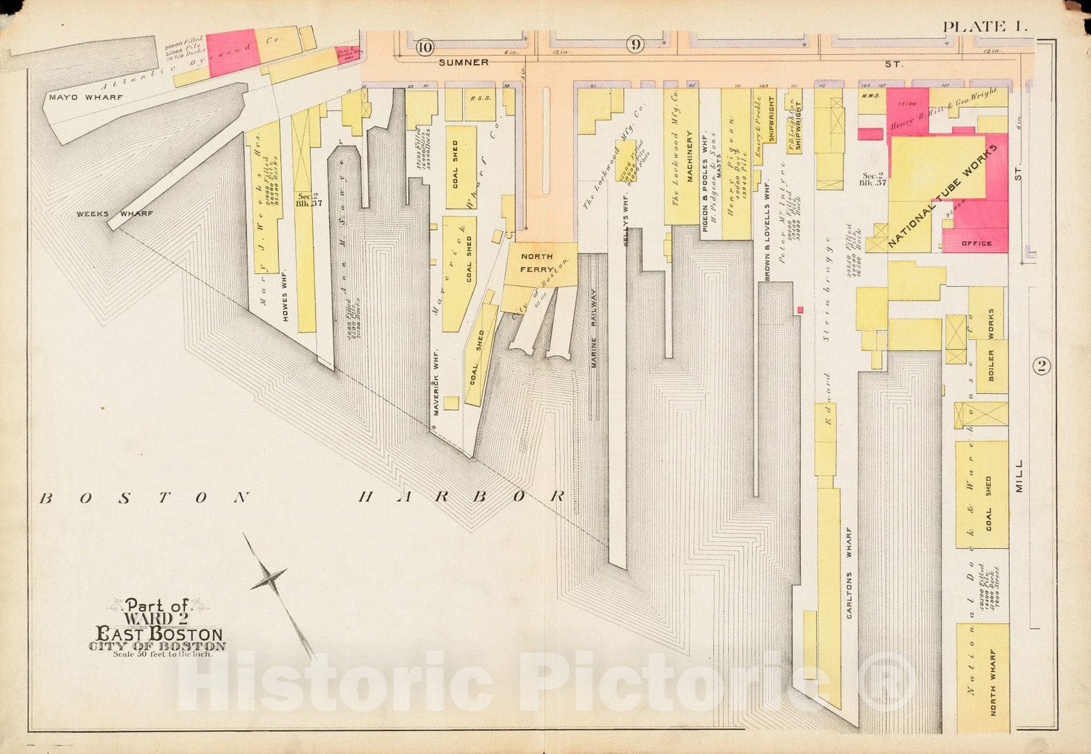 Historical Map, 1892 Atlas of The City of Boston : East Boston, Mass. : Plate 1, Vintage Wall Art