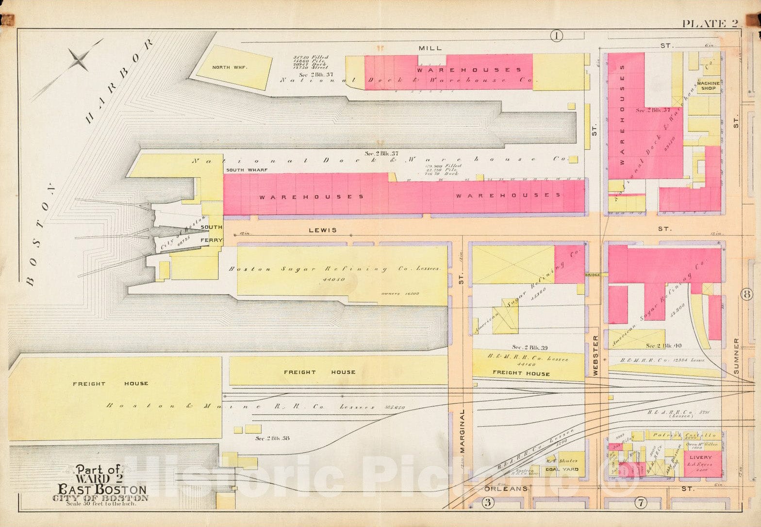 Historical Map, 1892 Atlas of The City of Boston : East Boston, Mass. : Plate 2, Vintage Wall Art