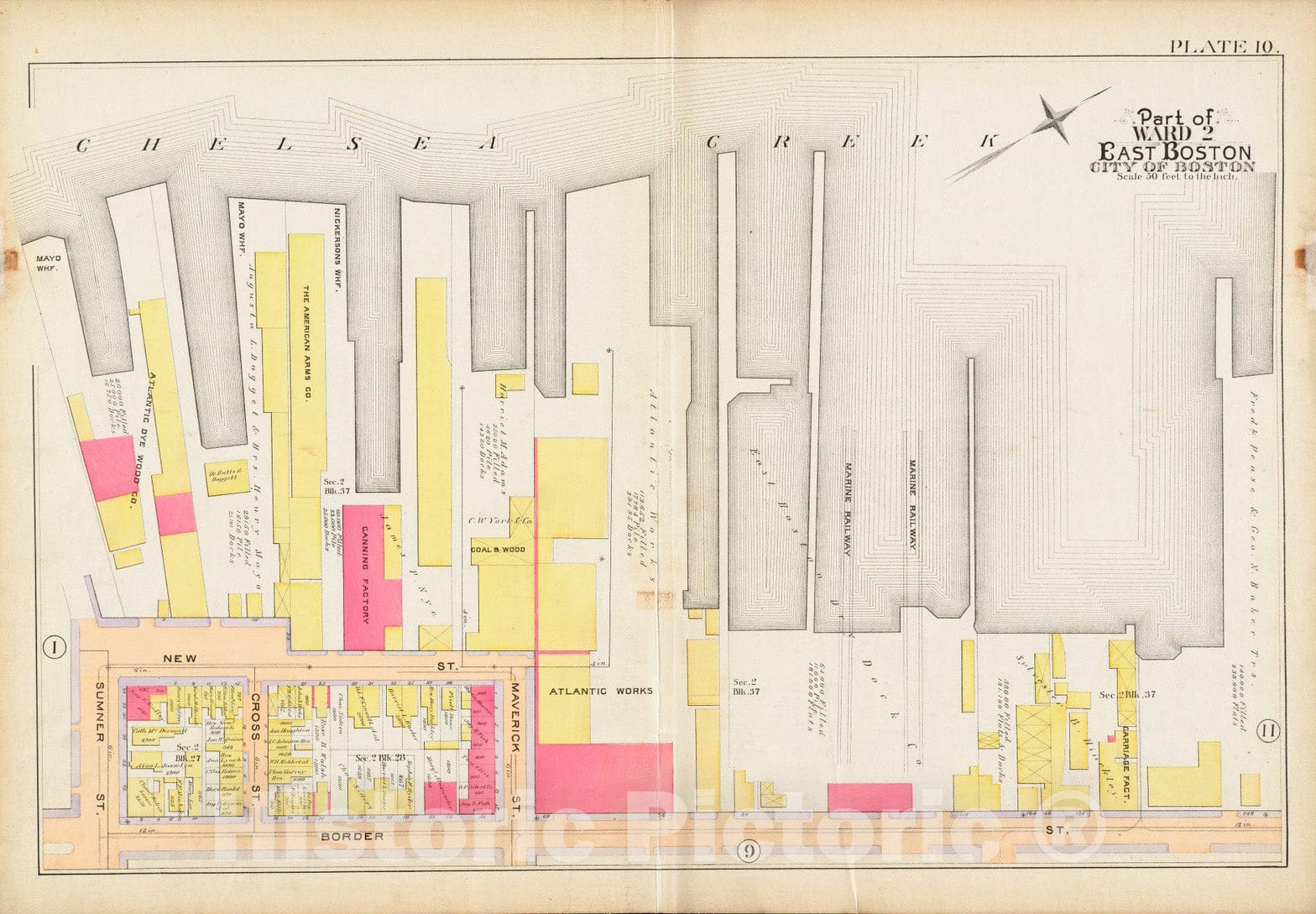 Historical Map, 1892 Atlas of The City of Boston : East Boston, Mass. : Plate 10, Vintage Wall Art