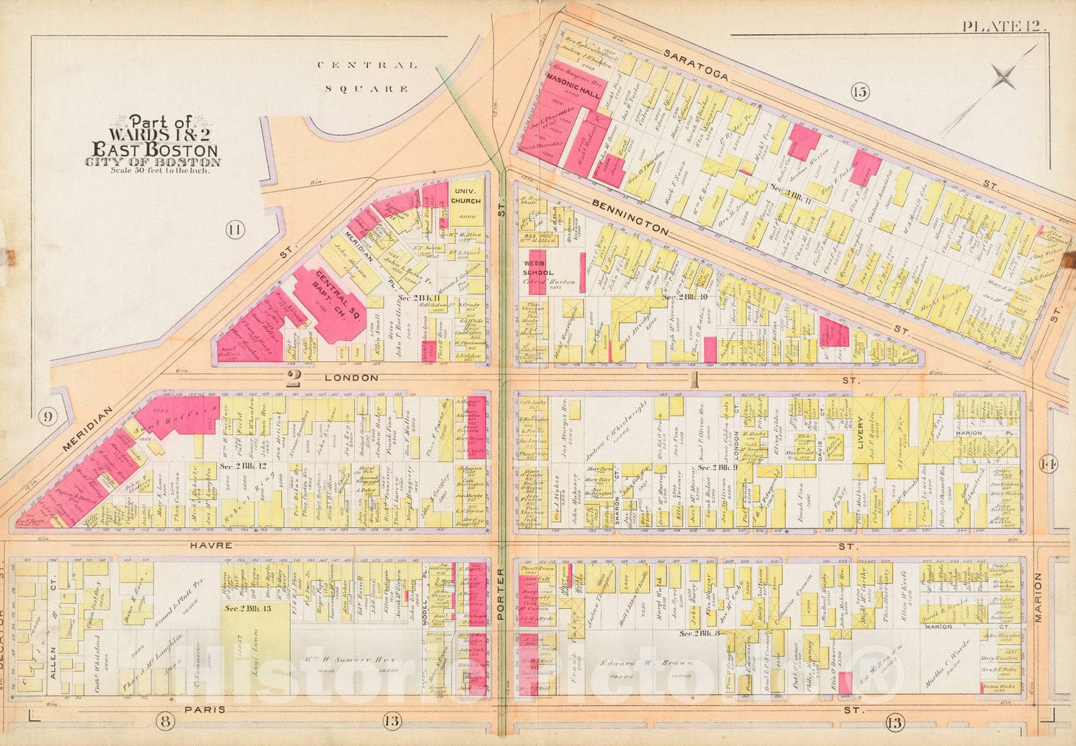 Historical Map, 1892 Atlas of the city of Boston : East Boston, Mass. : plate 12, Vintage Wall Art