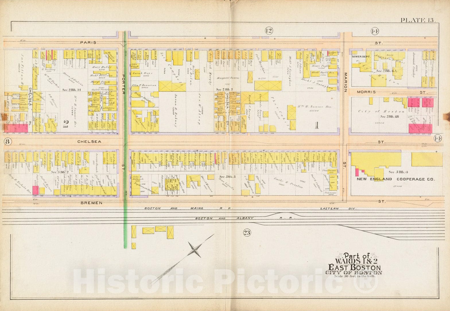 Historical Map, 1892 Atlas of The City of Boston : East Boston, Mass. : Plate 13, Vintage Wall Art