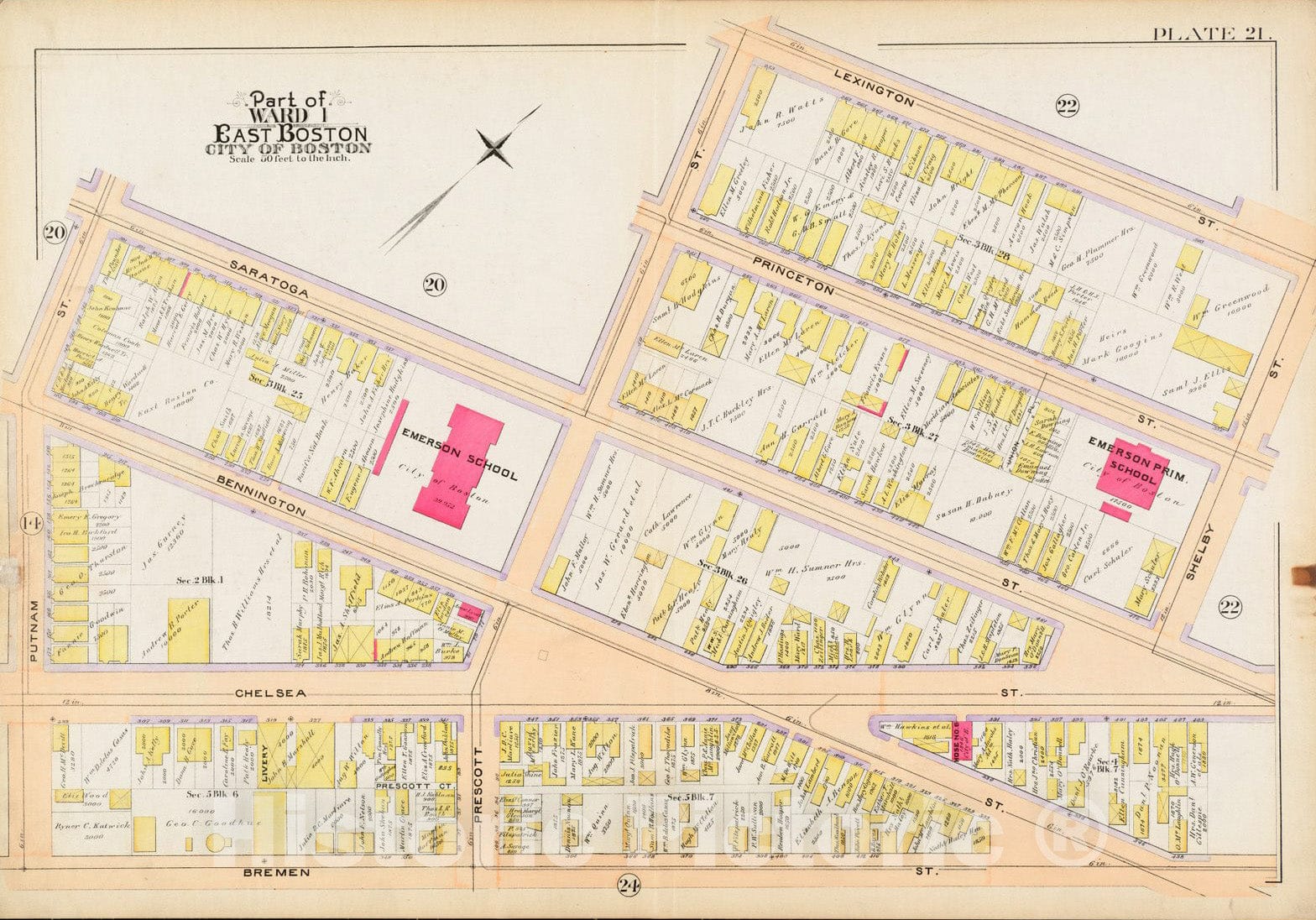 Historical Map, 1892 Atlas of the city of Boston : East Boston, Mass. : plate 21, Vintage Wall Art