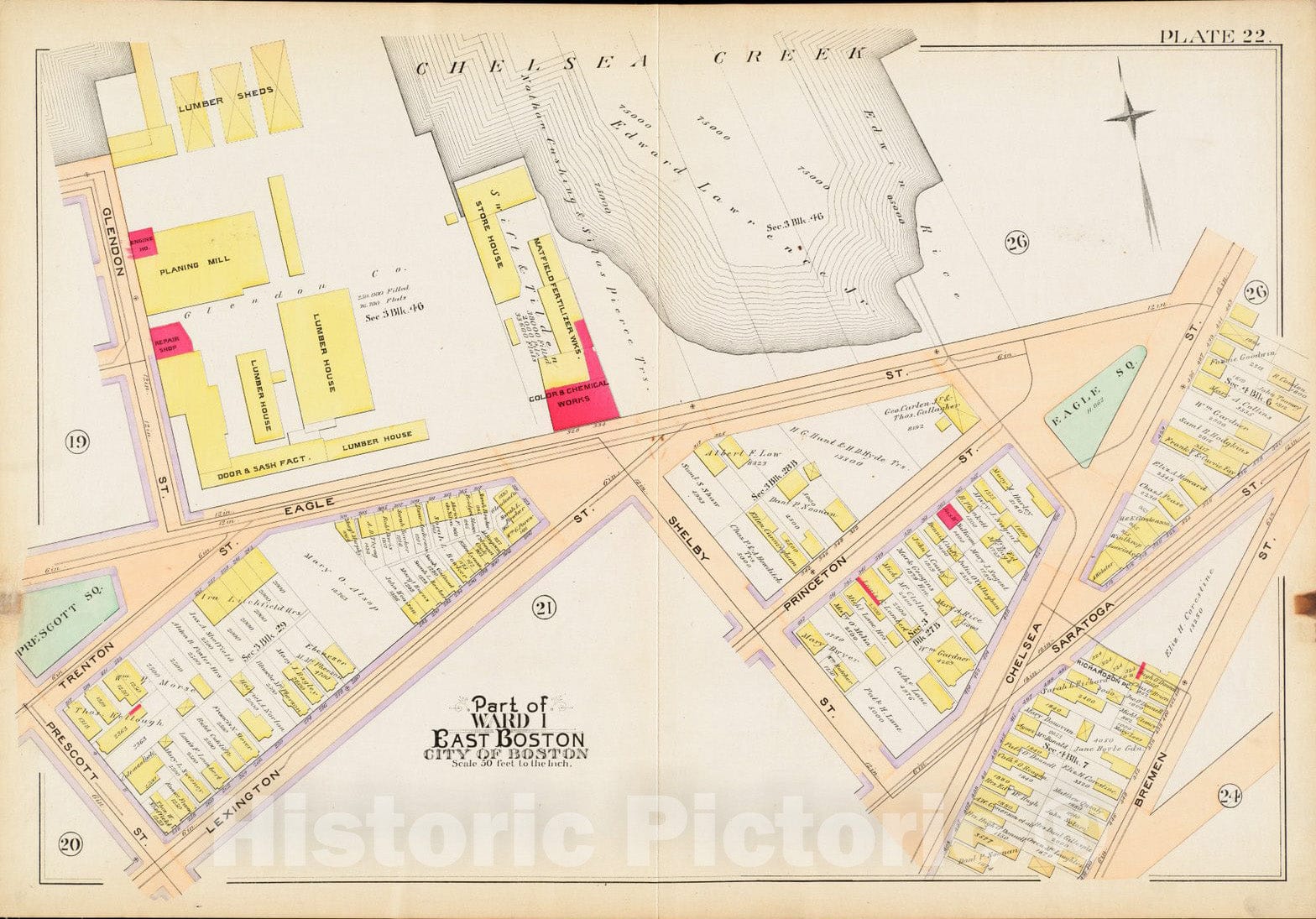 Historical Map, 1892 Atlas of The City of Boston : East Boston, Mass. : Plate 22, Vintage Wall Art